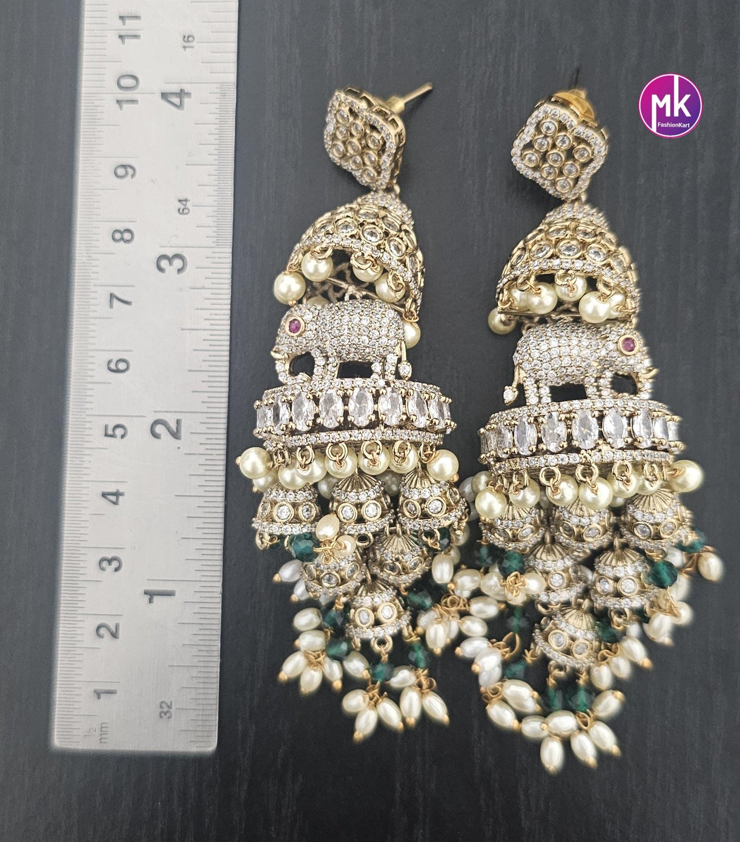 Premium quality premium polish Antique gold finish Elephant design Big Jhumka with hangings pearls - MK Fashionkart - Fashion Jewelry