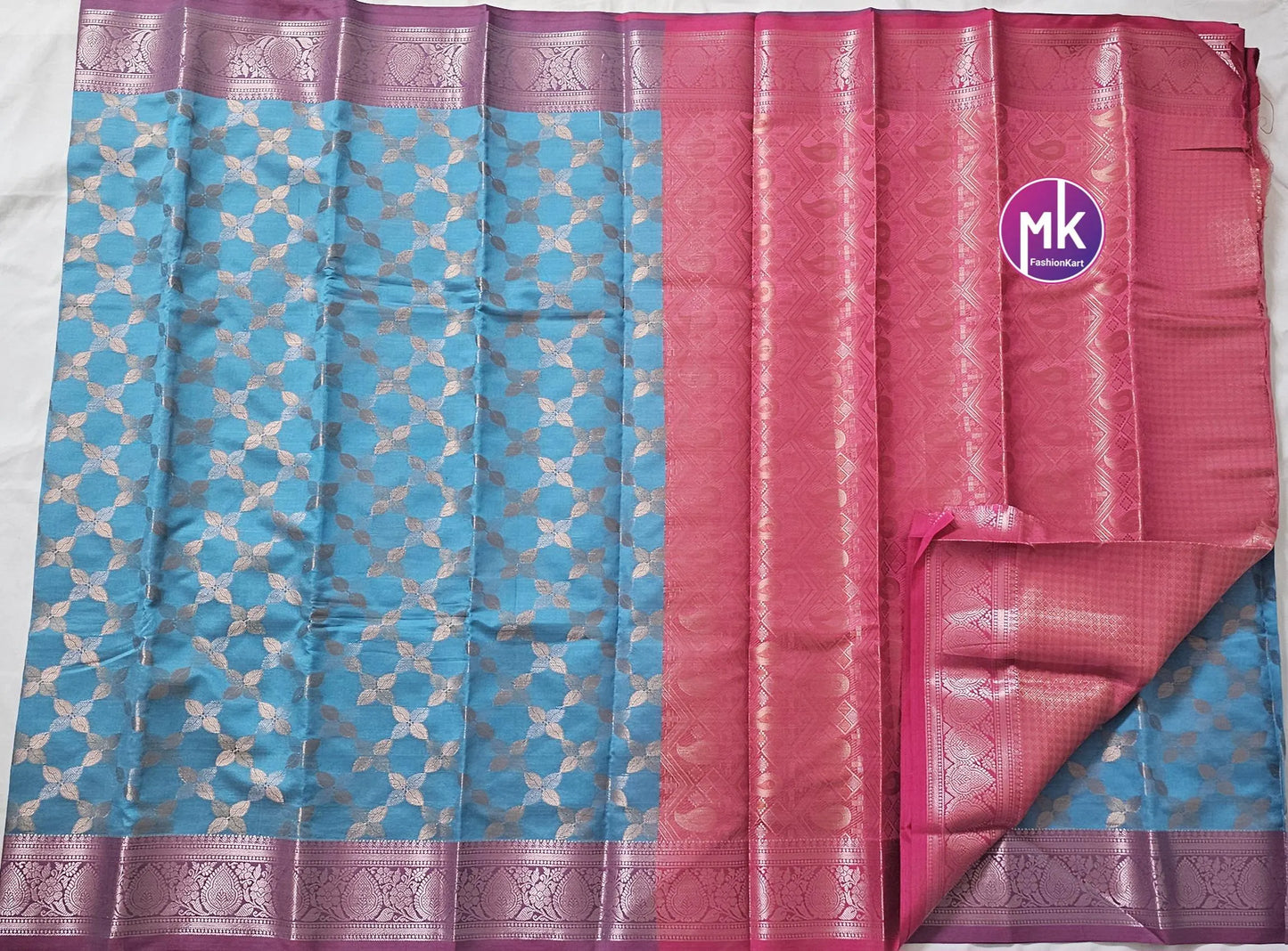 Floral Design Fancy Tissue Art Silk with Contrast pallu and Running blouse - Saree with running blouse - Partywear Saree - MK Fashionkart