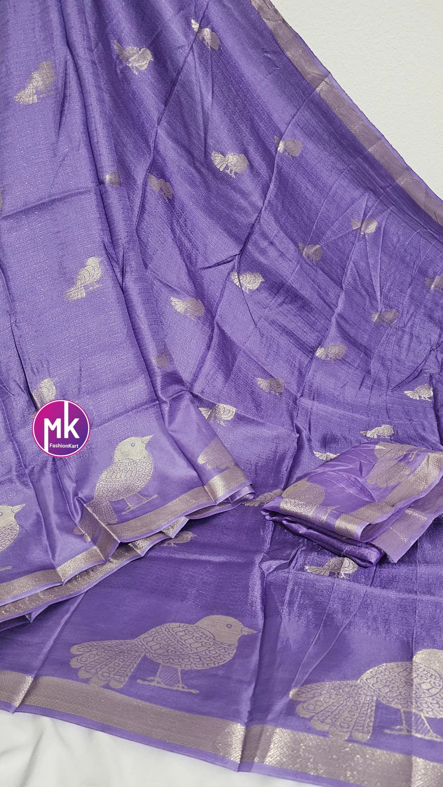 Sparrow Silk - Pure soft Viscose Khadi Silk fabric with jaquard bird figure design with Blouse piece (unstitched) - MK Fashionkart