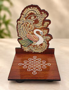 Handmade peacock Kolam Diya stand - House warming Gift, Pooja Decor, Pooja return gift - MK Fashionkart