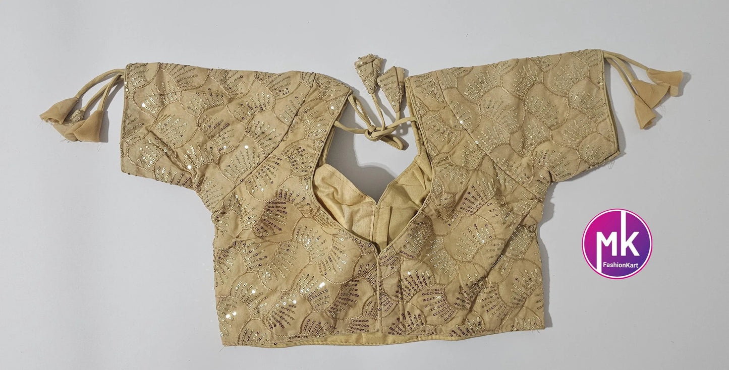 Readymade Sleeveless (Sleeve cloth inside) Saree Blouse/Lehenga Blouse - Georgette Sequence Work Blouses - Size 40" - MK Fashionkart
