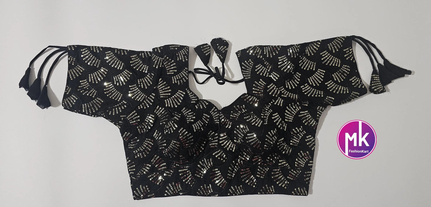 Readymade Sleeveless (Sleeve cloth inside) Saree Blouse/Lehenga Blouse - Georgette Sequence Work Blouses - Size 40" - MK Fashionkart