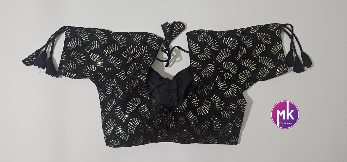 Readymade Sleeveless (Sleeve cloth inside) Saree Blouse/Lehenga Blouse - Georgette Sequence Work Blouses - Size 40" - MK Fashionkart
