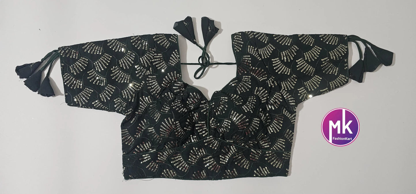 Readymade Sleeveless (Sleeve cloth inside) Saree Blouse/Lehenga Blouse - Georgette Sequence Work Blouses - Size 40" - MK Fashionkart