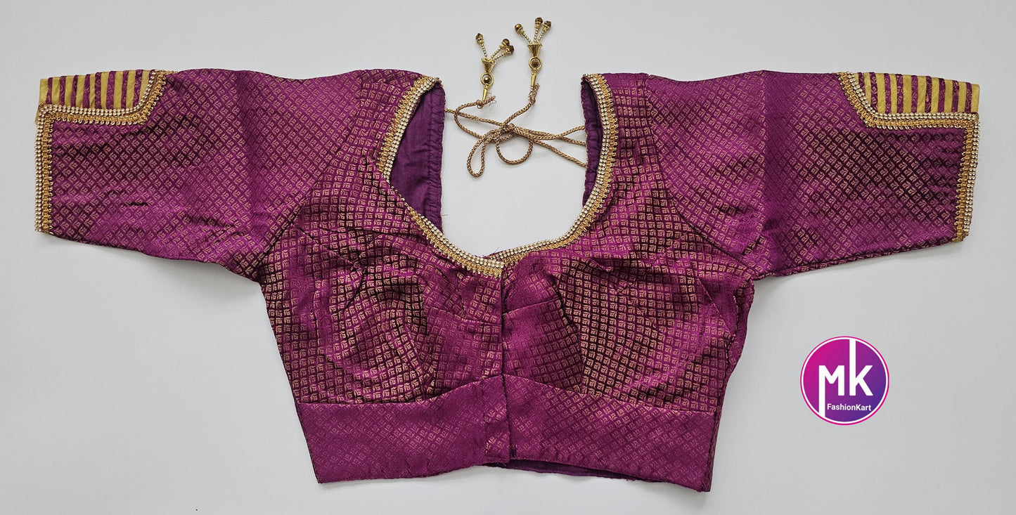 Readymade Saree Blouse - Diamond star Silk base Pattern work Blouses with Jari stone work - Saree/Lehenga blouse - Size 42" - MK Fashionkart