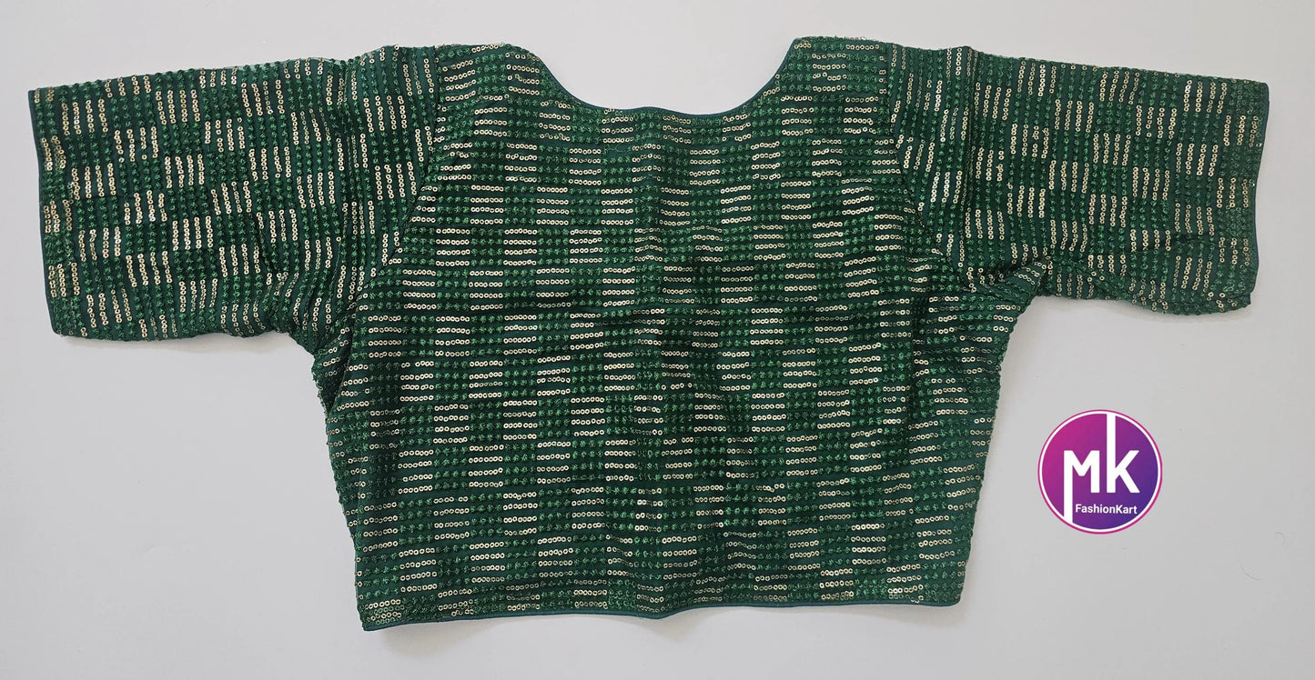 Readymade Saree Blouse - Celebrity style Netted Sequence, Embroidery work High Neck Blouse - Saree/Lehenga blouse - Size 36", 40"
