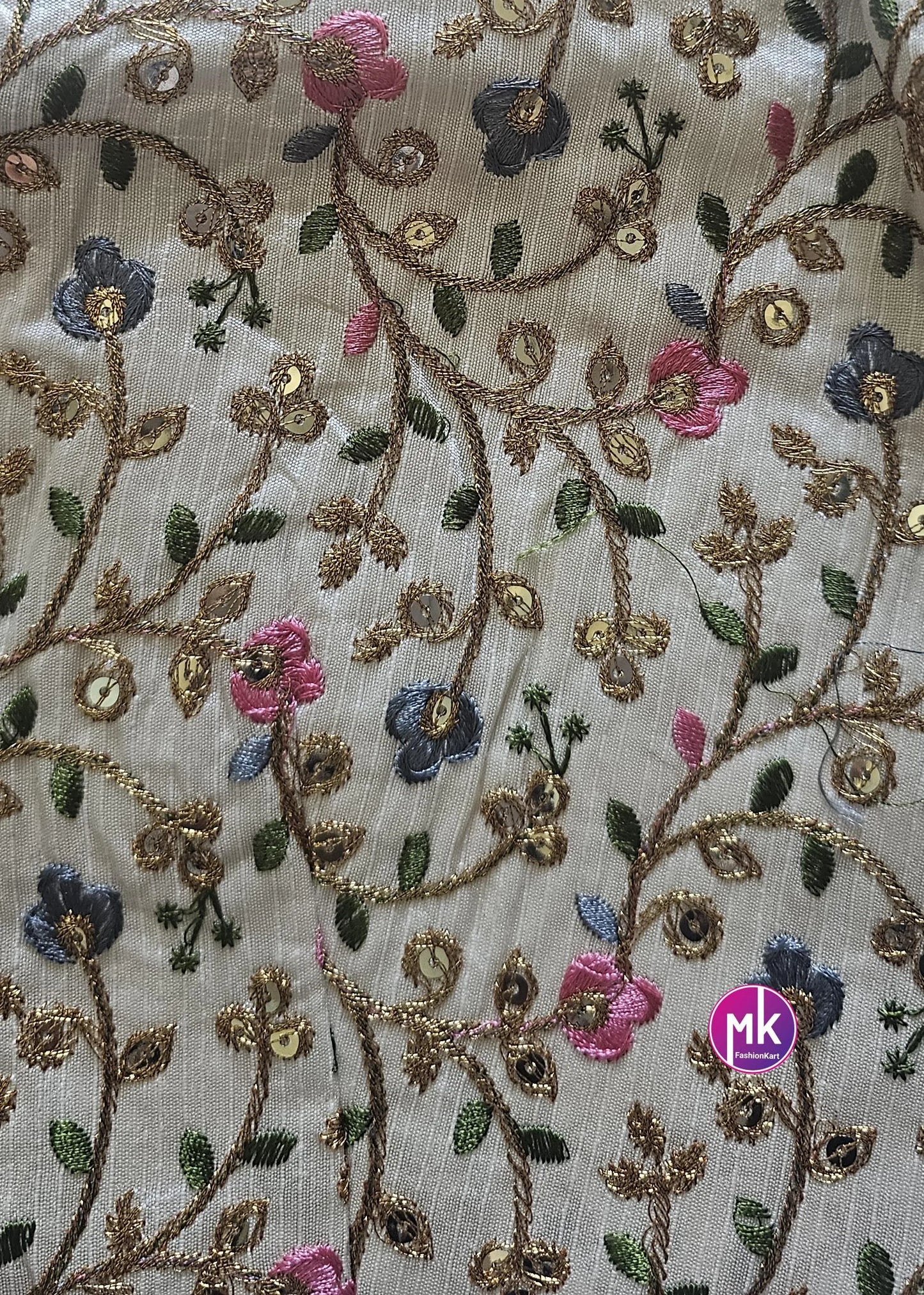 Readymade Saree Blouse - Cream Floral Blouse - Floral design Embroidery work blouse - Saree/Lehenga blouse - Size 40", 42" - MK Fashionkart