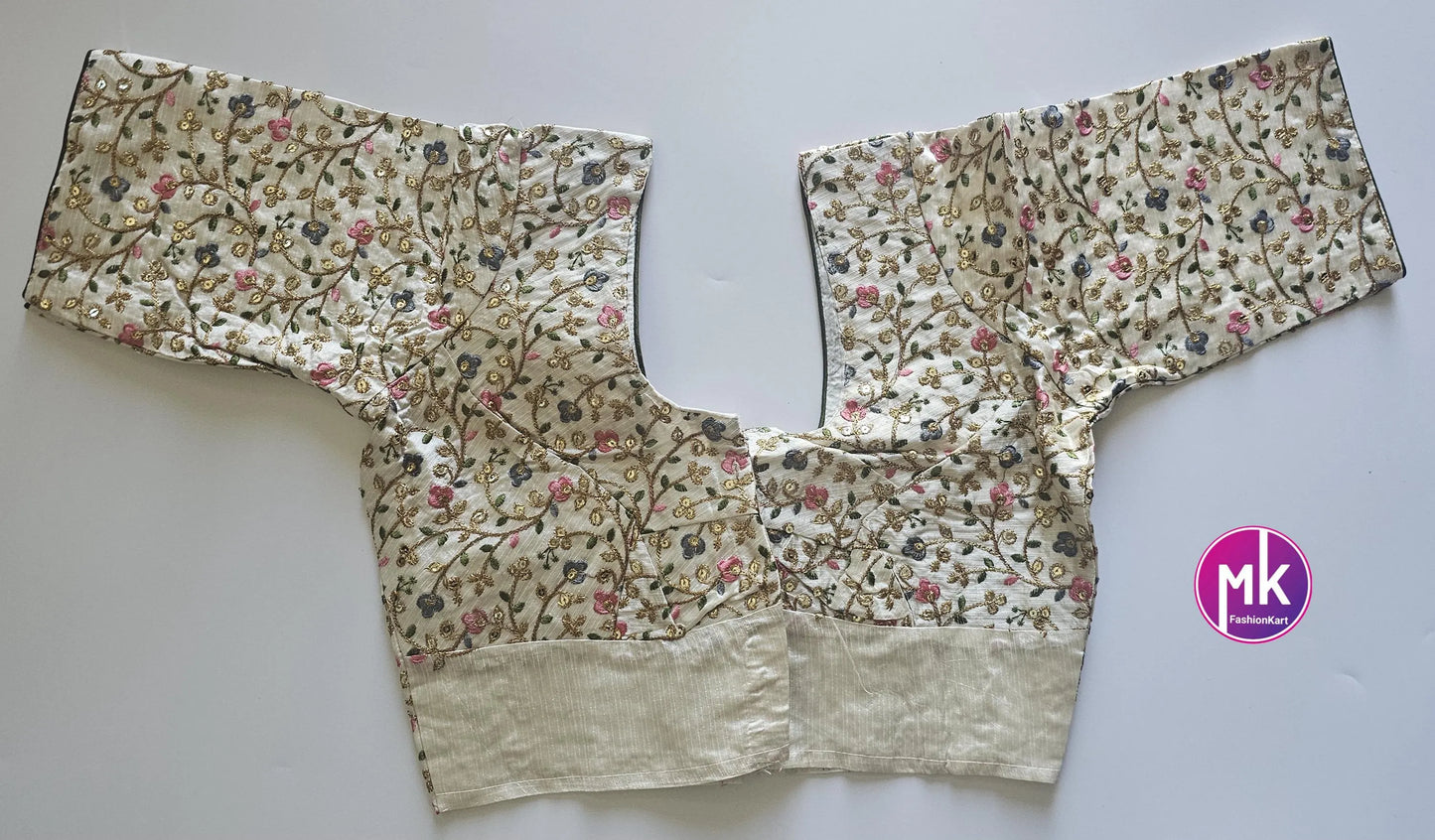 Readymade Saree Blouse - Cream Floral Blouse - Floral design Embroidery work blouse - Saree/Lehenga blouse - Size 40", 42" - MK Fashionkart