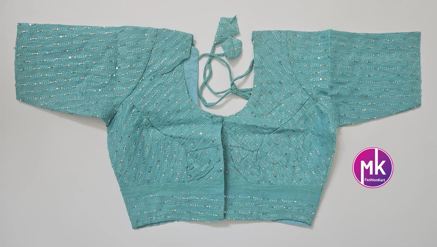 Readymade Saree Blouse - Celebrity style Crunchy pipe Sequence work Tissue silk Blouse - Saree/Lehenga blouse - Size 40" - MK Fashionkart
