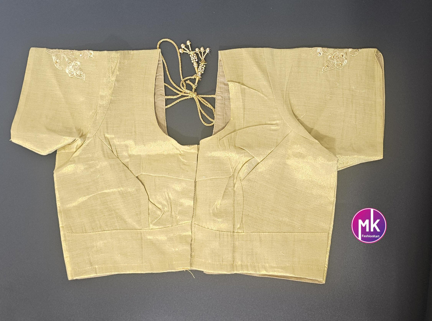 Golden Color Readymade Saree Blouse (BATCH 2) - Silk with Embroidery blouse - Size 44 - Saree/Lehenga Blouse - MK Fashionkart
