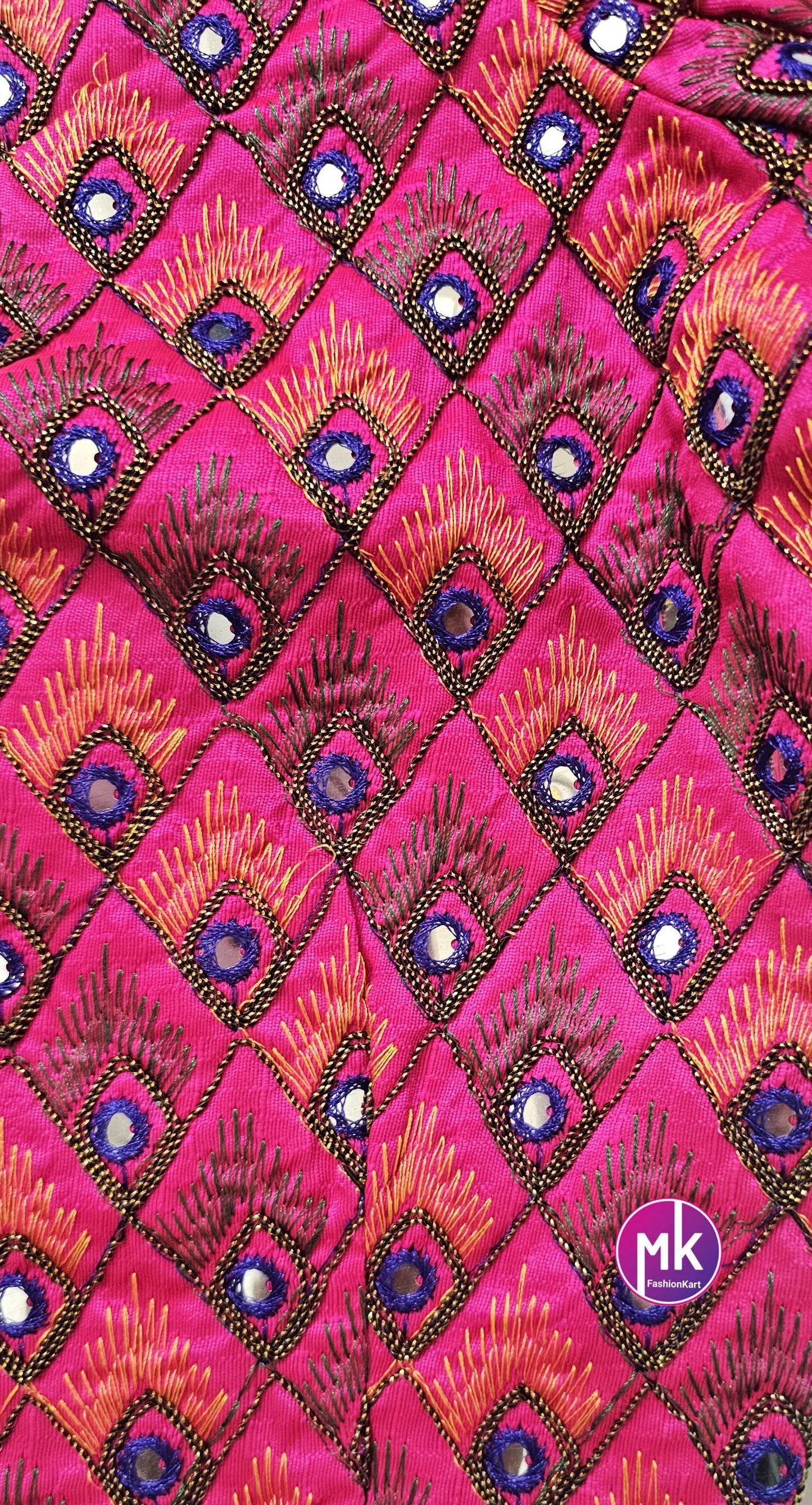 Readymade Saree Blouse - Peacock Feather design Blouse with mirror work - Saree/Lehenga blouse - Size 36", 38", 40" - MK Fashionkart