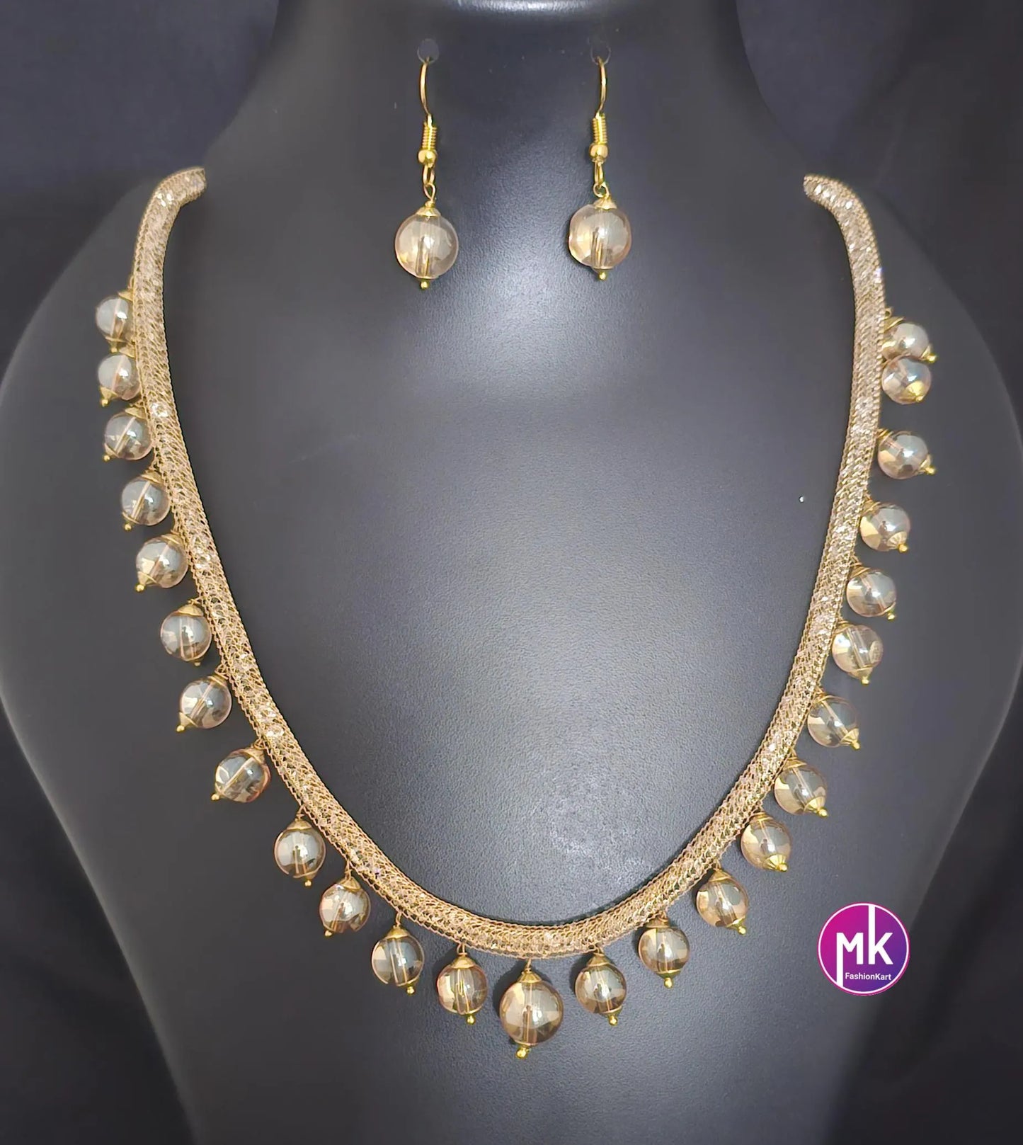 Beautiful pearl with stone chain and matching Earrings for Adult cum Kids Chain - Pearl chain - MK Fashionkart -Fashion Jewelry