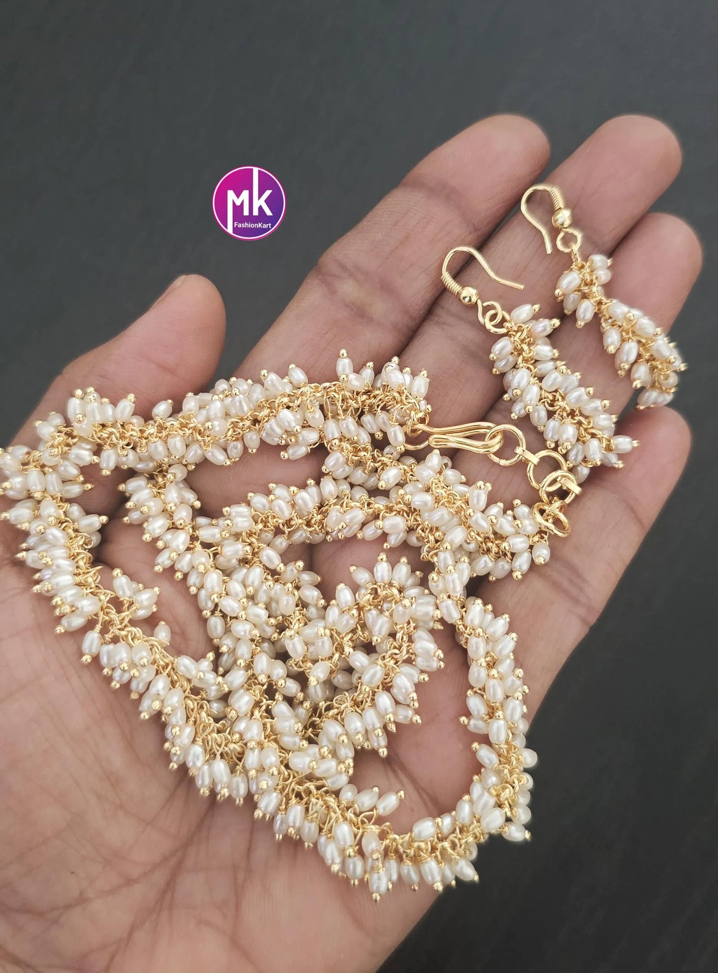 Fashion pearl Cluster chain with matching Cute Earrings - MK Fashionkart - Fashion Jewelry