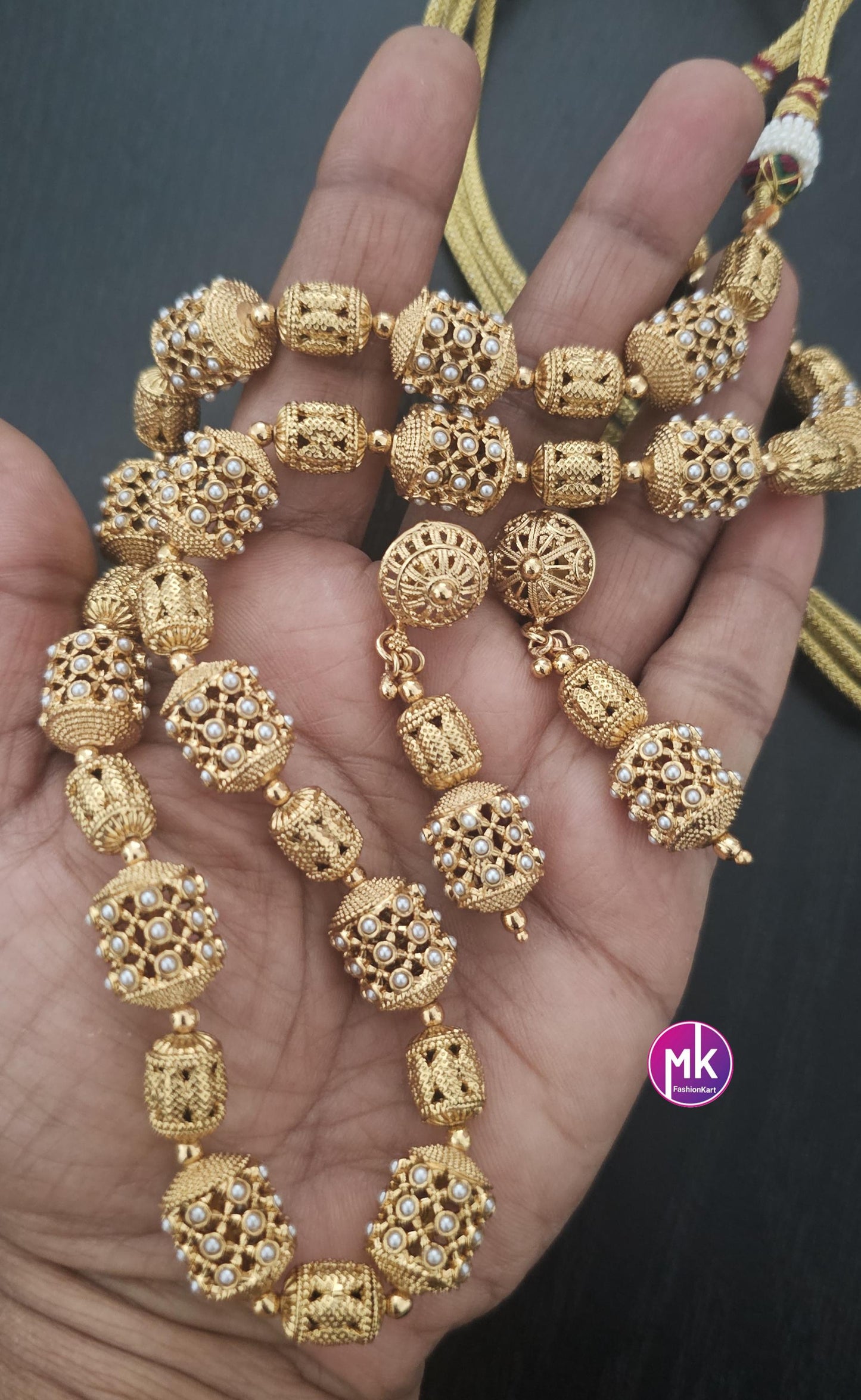 Beautiful contemporary Matte finish bead mala chain with matching Earrings - Fashion Jewelry - Partywear Chain set - MK Fashionkart