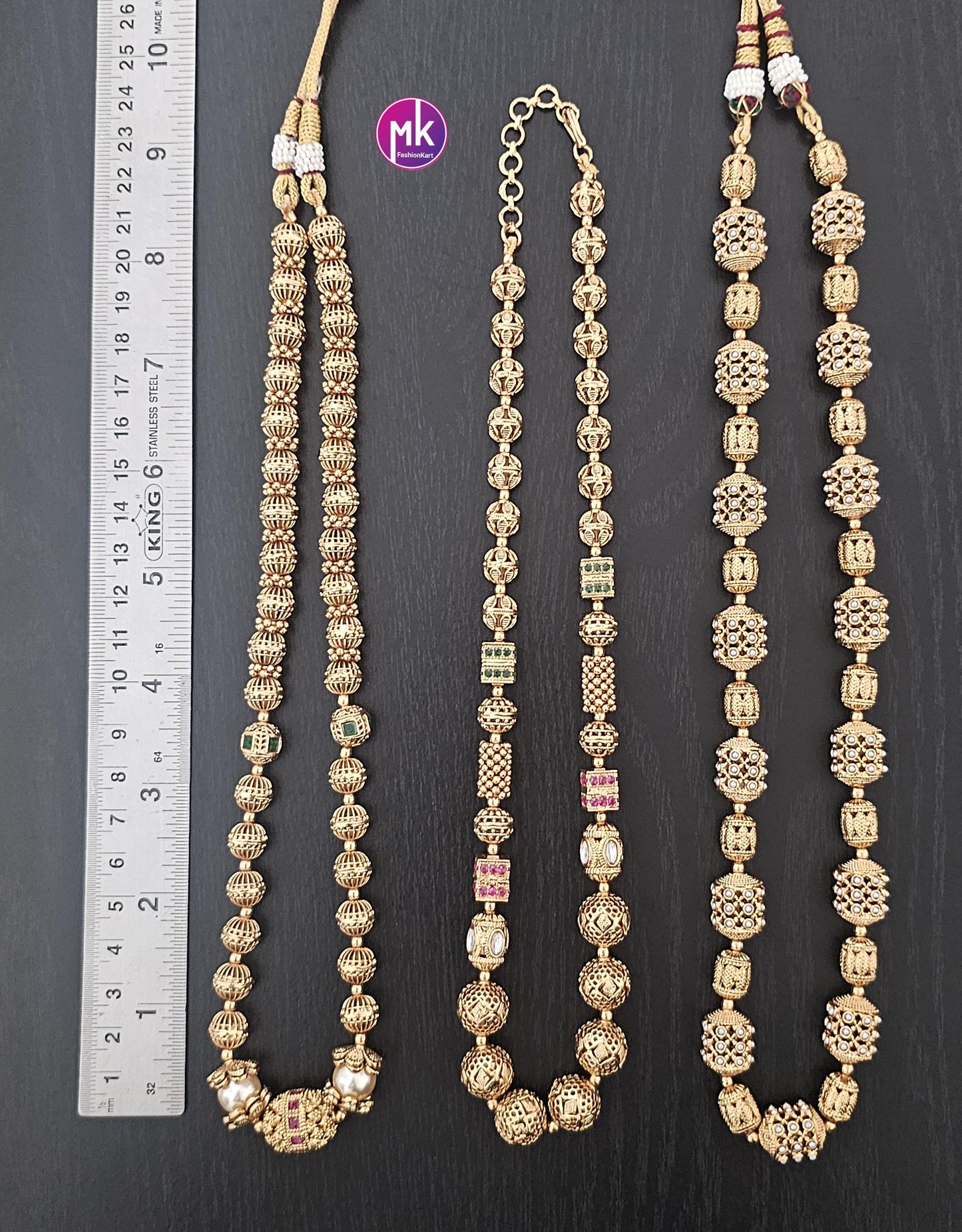 Beautiful contemporary Matte finish bead mala chain with matching Earrings - Fashion Jewelry - Partywear Chain set - MK Fashionkart