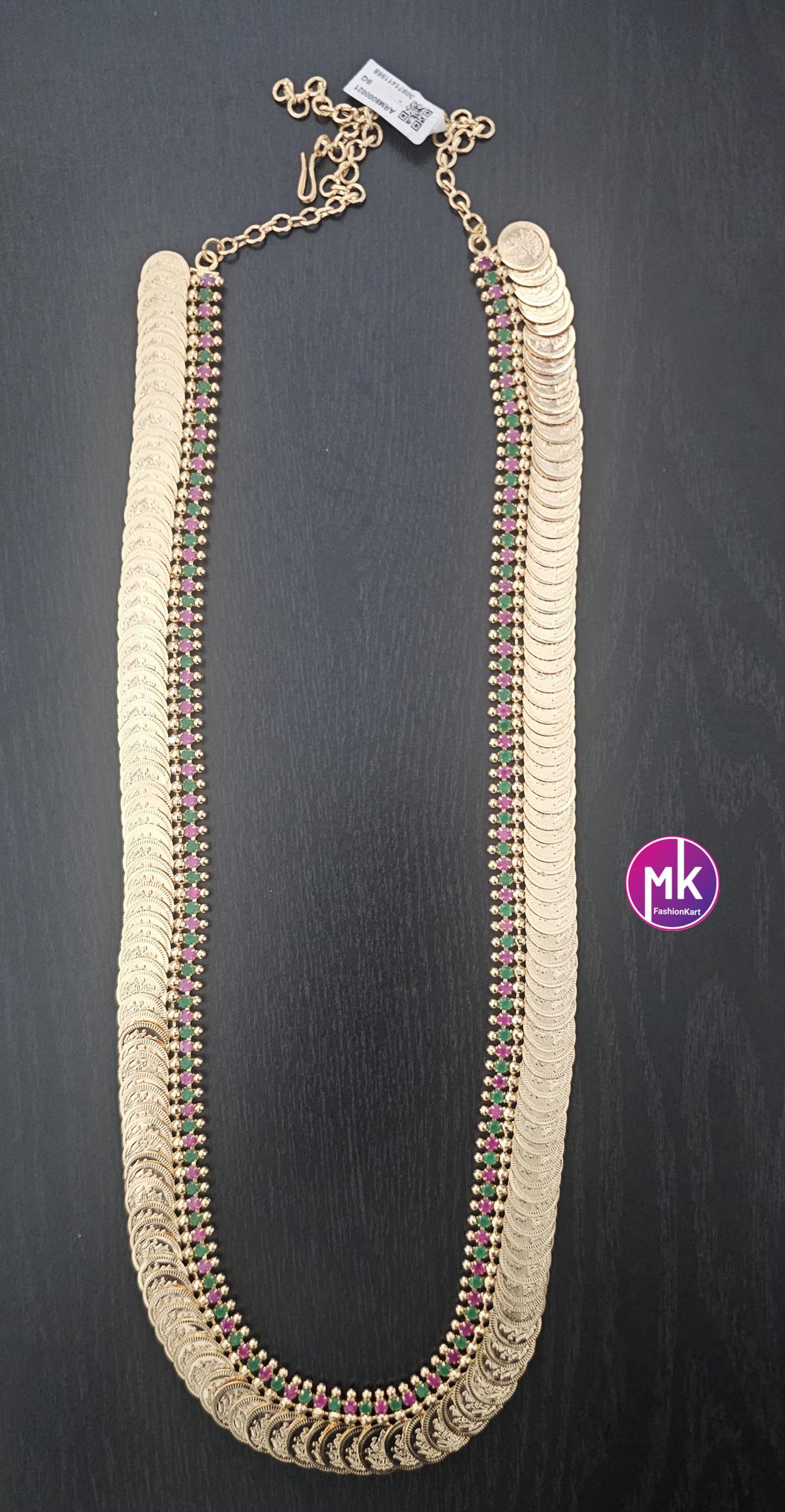 Premium quality Lakshmi Kasu Gold finish Multi-color AD Stone Haram - Gold Haram Replica - Indian Fashion Jewelry - MK Fashionkart