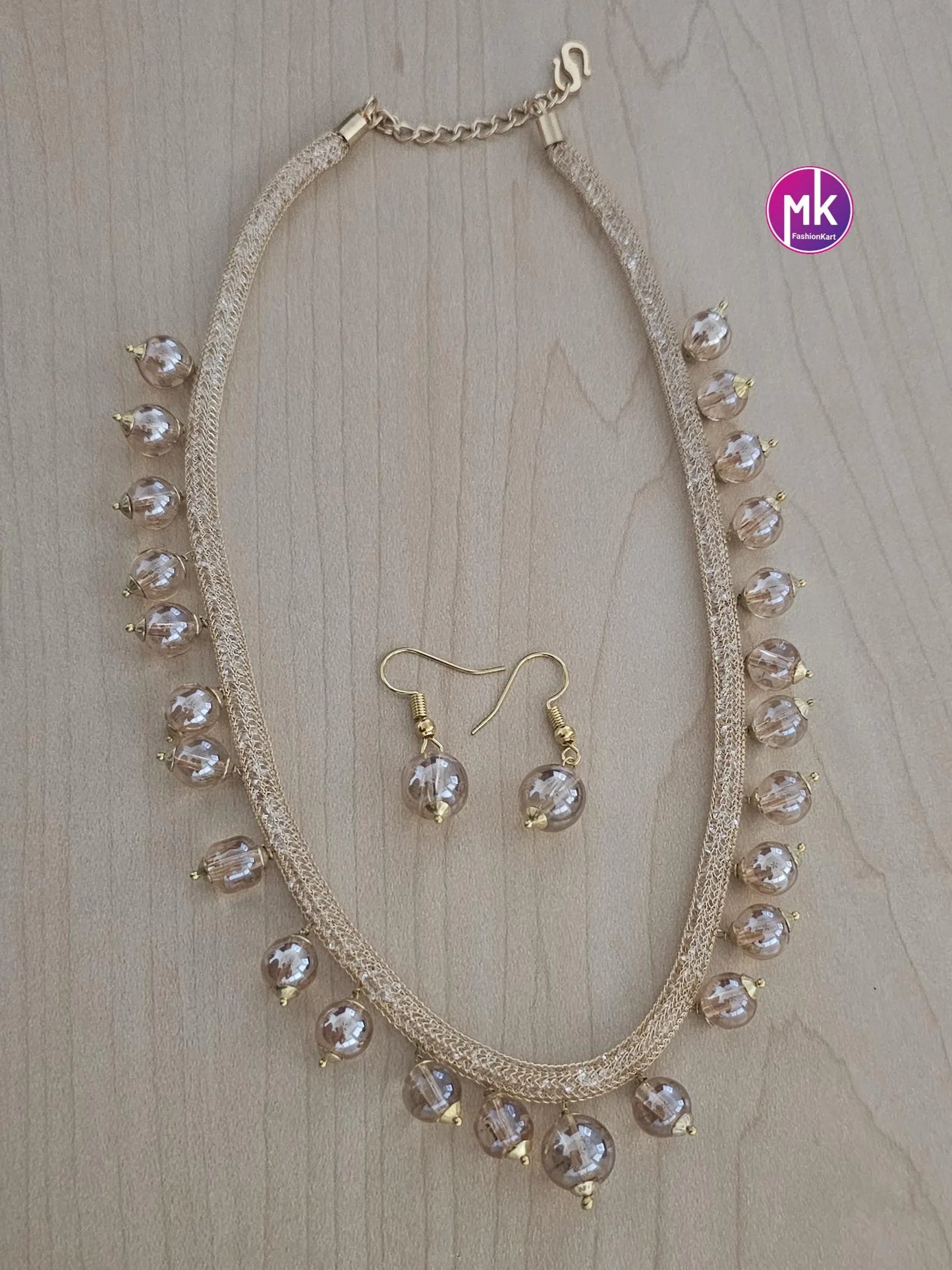 Beautiful pearl with stone chain and matching Earrings for Adult cum Kids Chain - Pearl chain - MK Fashionkart -Fashion Jewelry