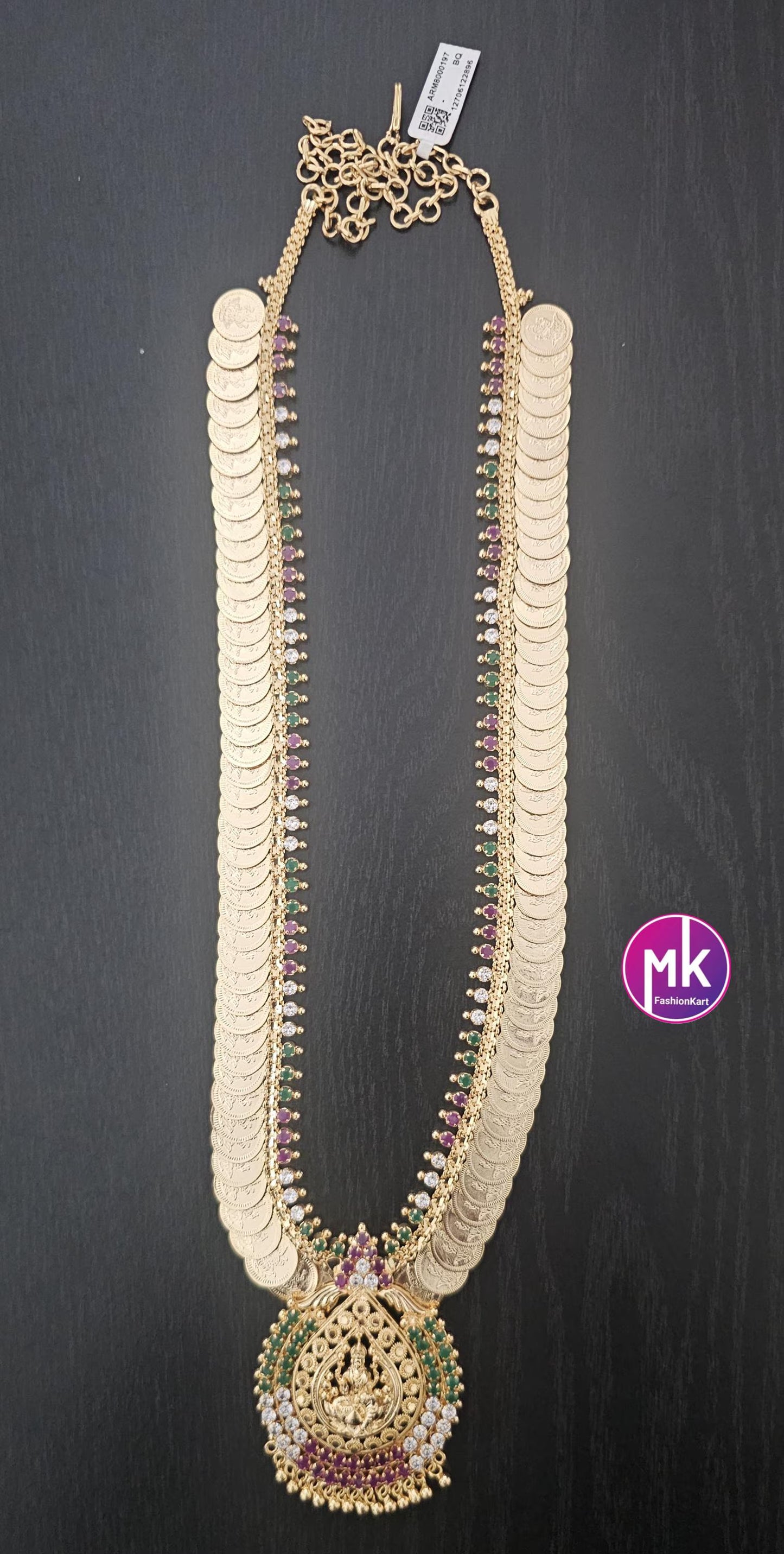 Premium quality Lakshmi Kasu Gold finish Multi-color AD Stone Haram - Gold Haram Replica - Indian Fashion Jewelry - MK Fashionkart