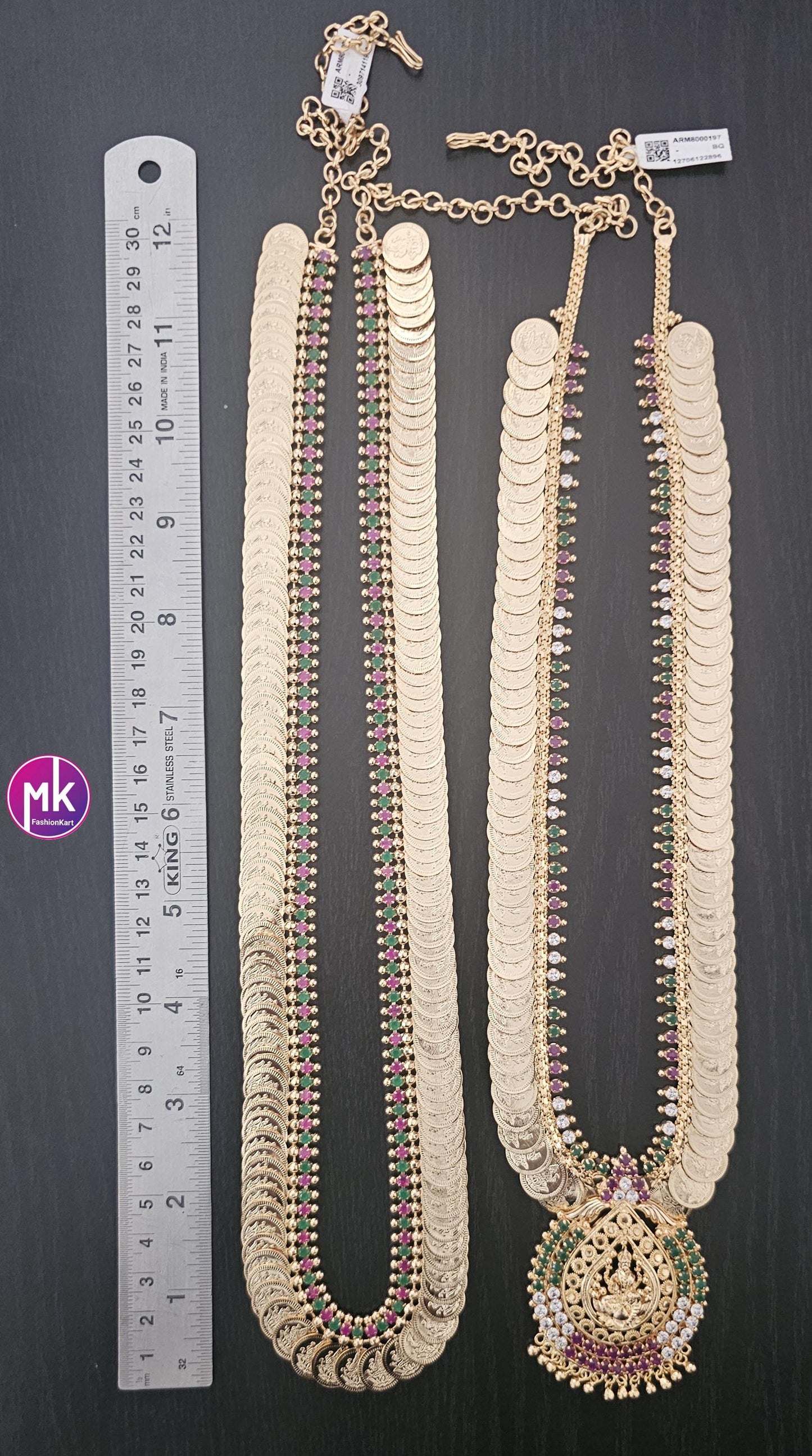 Premium quality Lakshmi Kasu Gold finish Multi-color AD Stone Haram - Gold Haram Replica - Indian Fashion Jewelry - MK Fashionkart