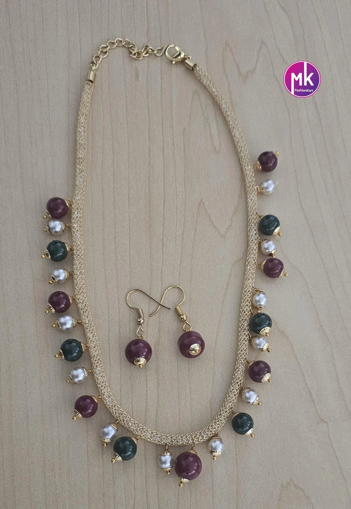 Beautiful pearl with stone chain and matching Earrings for Adult cum Kids Chain - Pearl chain - MK Fashionkart -Fashion Jewelry