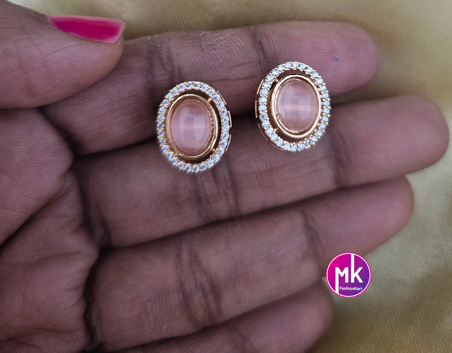 Gold finish premium polish AD stone Stud Earrings - Partywear stud Earrings - MK Fashionkart - Fashion Jewelry