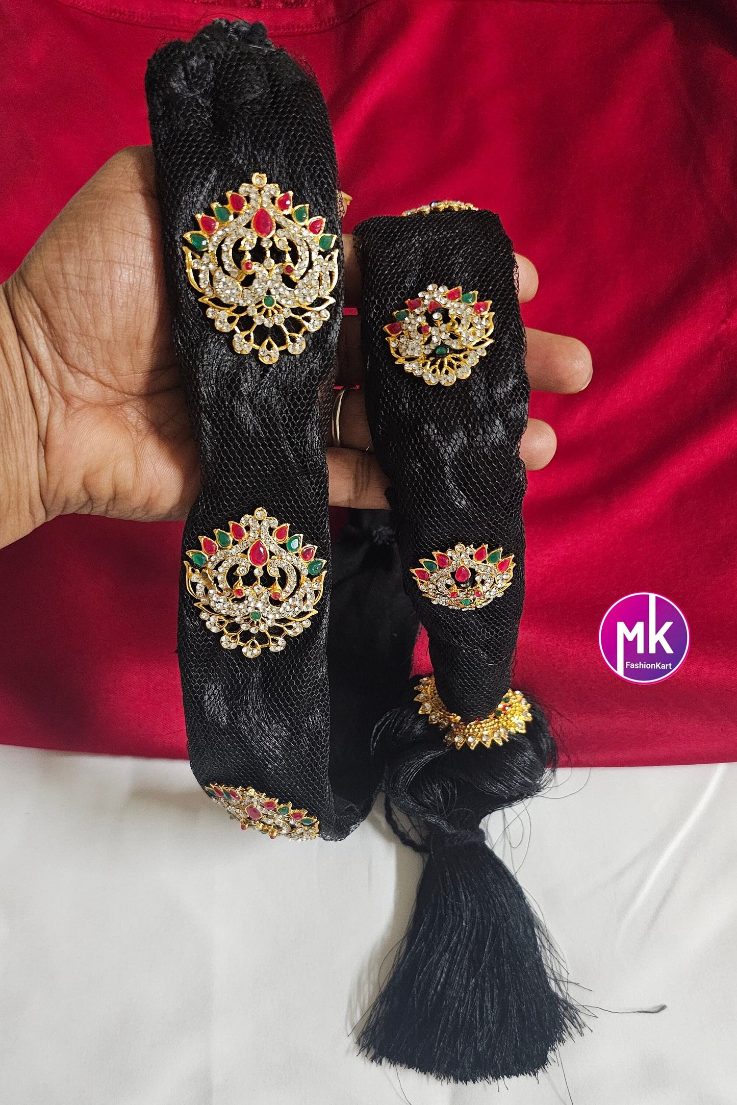 Handmade AD stones Jada Billa set for Baby shower/wedding/saree function/Hair Accessories/Bridal Hair Decoration -  MK Fashionkart