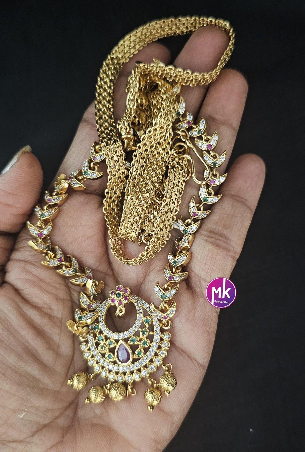 Premium Quality AD Stone Hip Belt with pearl hangings - MK Fashionkart -Fashion Jewelry - Indian Jewelry