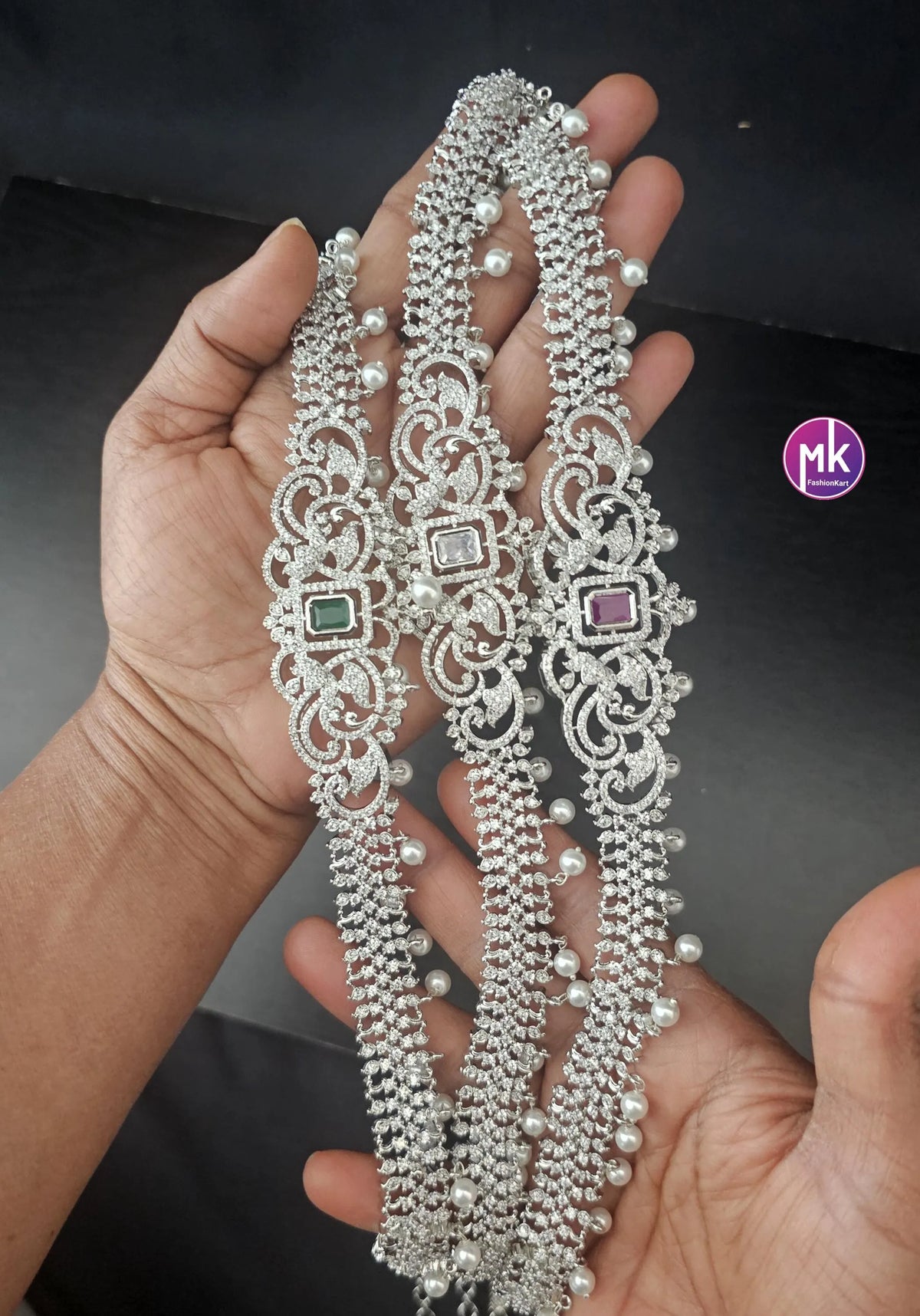 Premium Quality Silver finish AD and CZ Stone Hip Belt - MK Fashionkart -Fashion Jewelry - Indian Jewelry