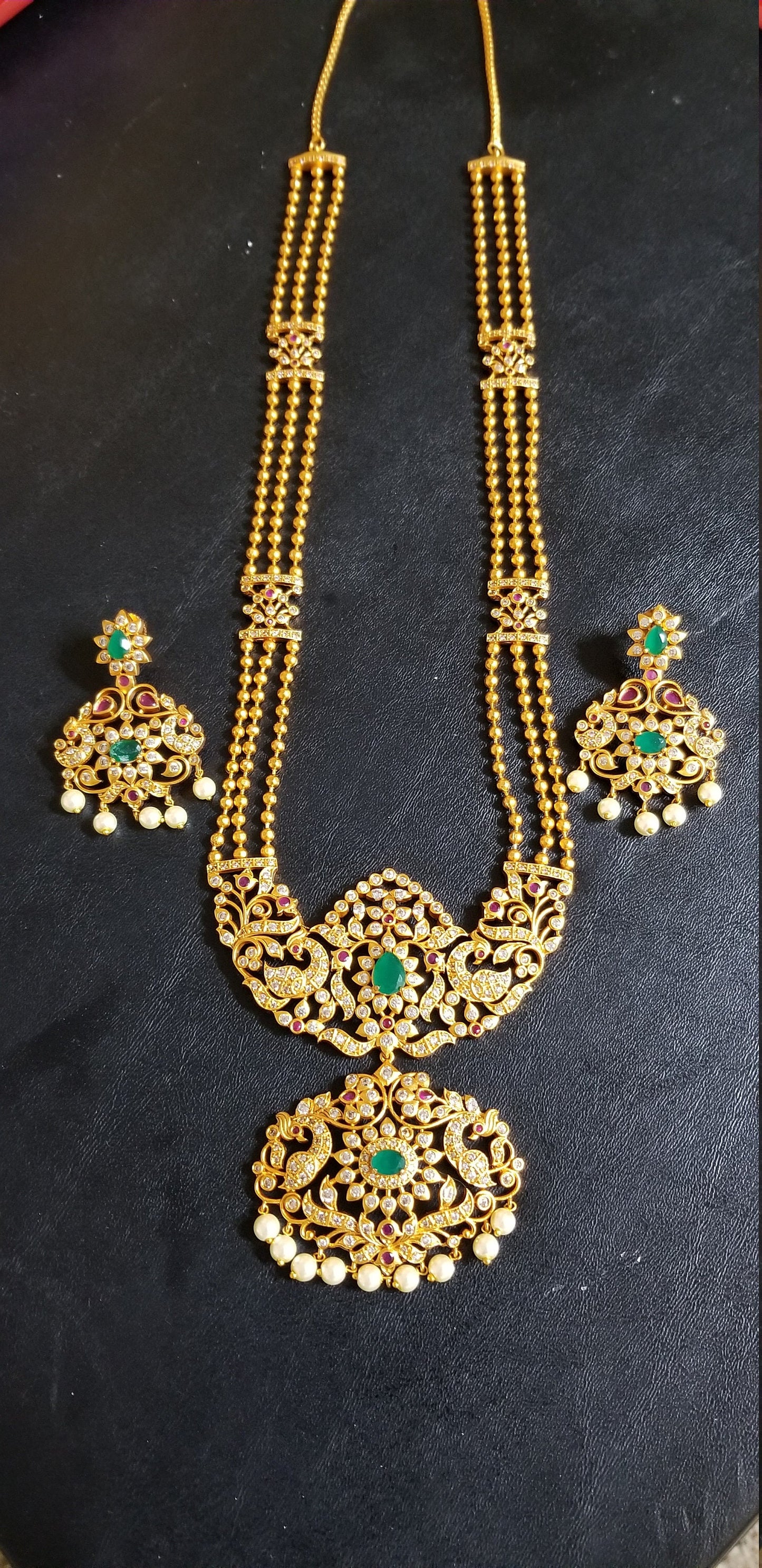 Premium Quality Temple Jewelry Ethnic Jewelry Kemp Jewelry - Three layer Haram -  MK Fashionkart - Fashion Jewelry