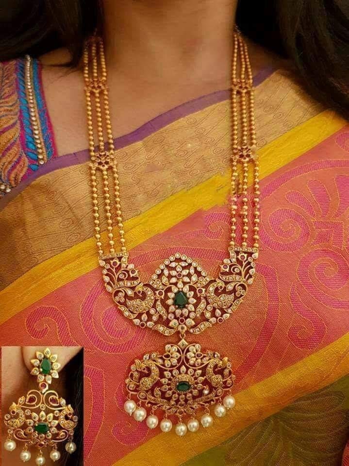 Premium Quality Temple Jewelry Ethnic Jewelry Kemp Jewelry - Three layer Haram -  MK Fashionkart - Fashion Jewelry
