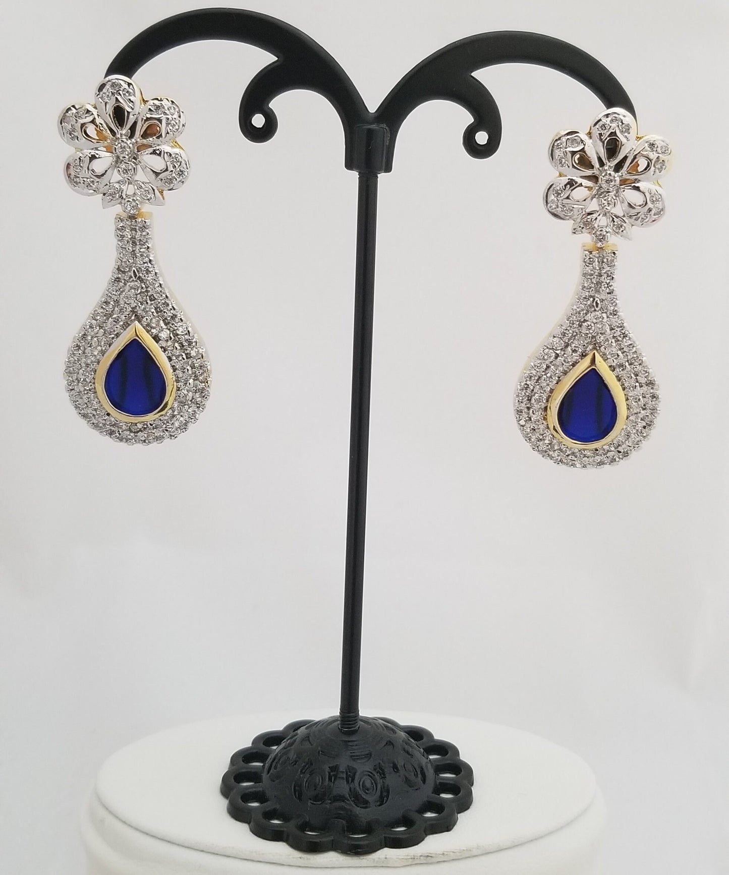 Partywear AD Stone with Blue AD Stone Earrings Jhumki Jhumka for Women and Girls - MK Fashionkart - Indian Fashion Jewelry