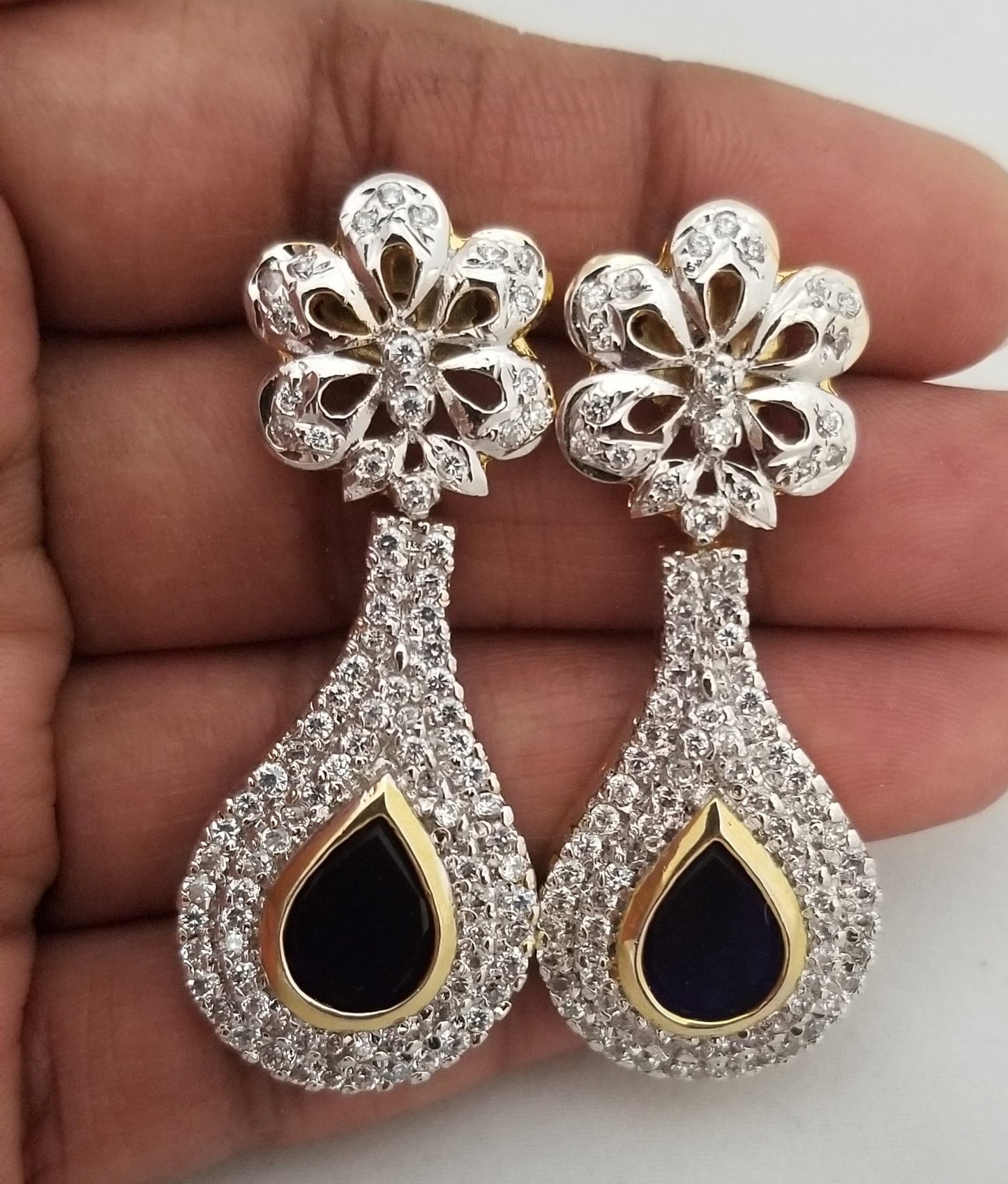 Partywear AD Stone with Blue AD Stone Earrings Jhumki Jhumka for Women and Girls - MK Fashionkart - Indian Fashion Jewelry