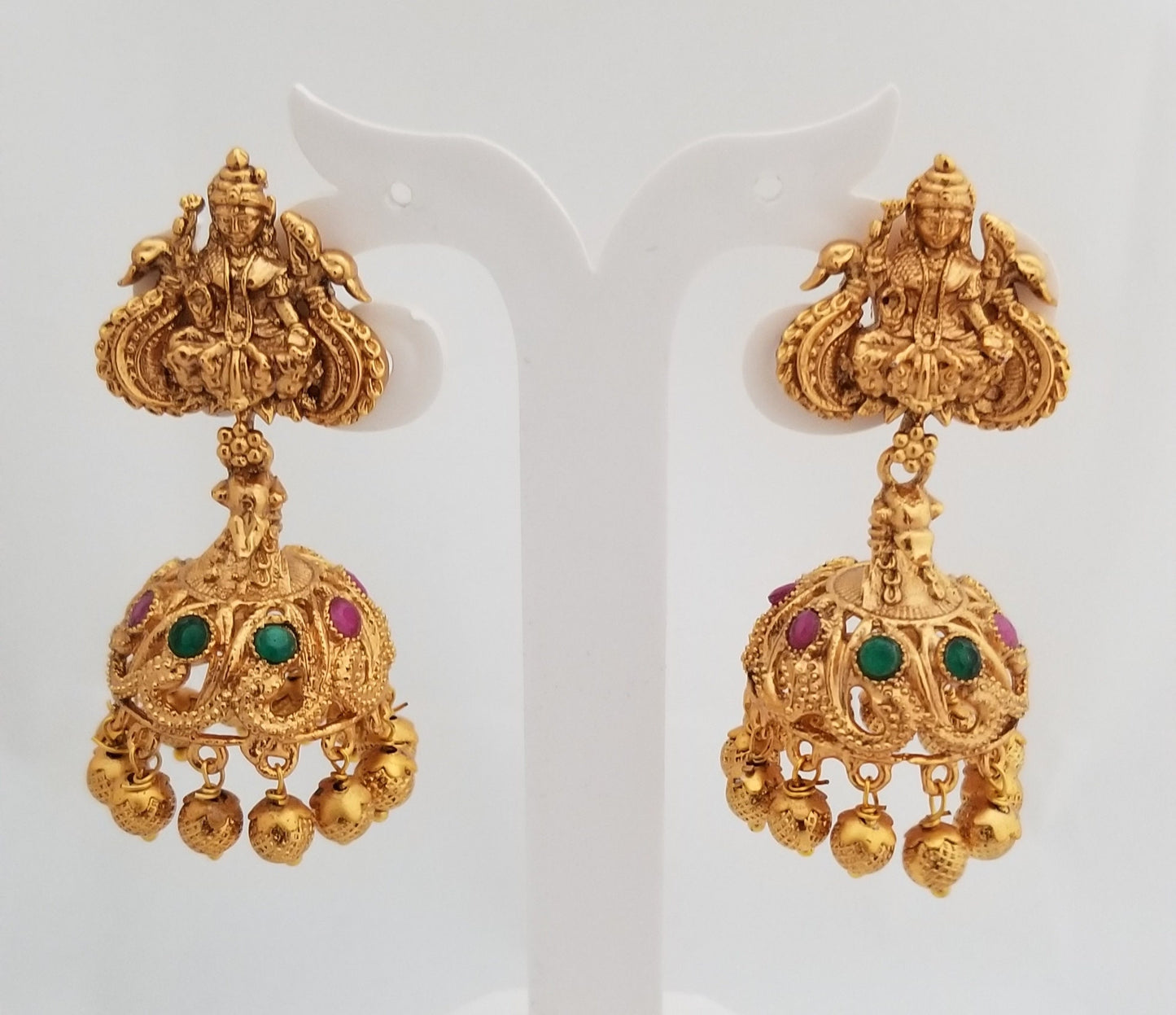 Partywear Antique finish Lakshmi with AD stones Jhumki Jhumka Earrings for Women and Girls - MK Fashionkart - Indian Fashion Jewelry