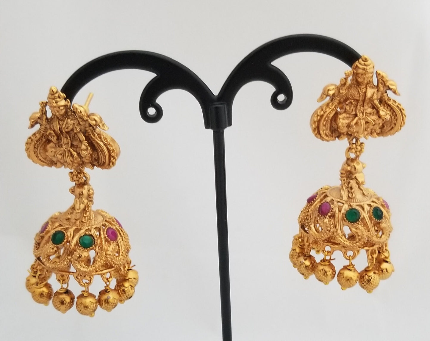 Partywear Antique finish Lakshmi with AD stones Jhumki Jhumka Earrings for Women and Girls - MK Fashionkart - Indian Fashion Jewelry