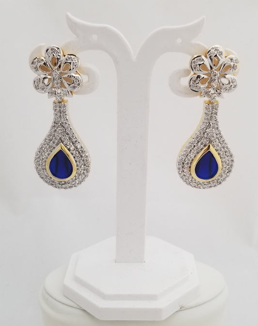 Partywear AD Stone with Blue AD Stone Earrings Jhumki Jhumka for Women and Girls - MK Fashionkart - Indian Fashion Jewelry