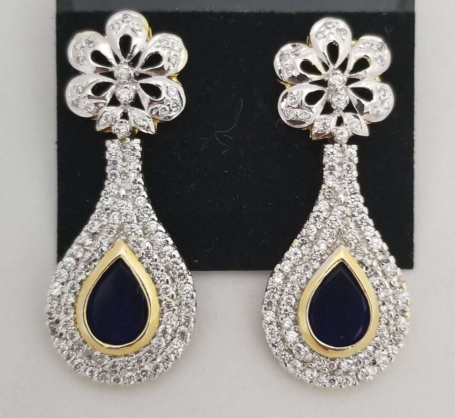 Partywear AD Stone with Blue AD Stone Earrings Jhumki Jhumka for Women and Girls - MK Fashionkart - Indian Fashion Jewelry