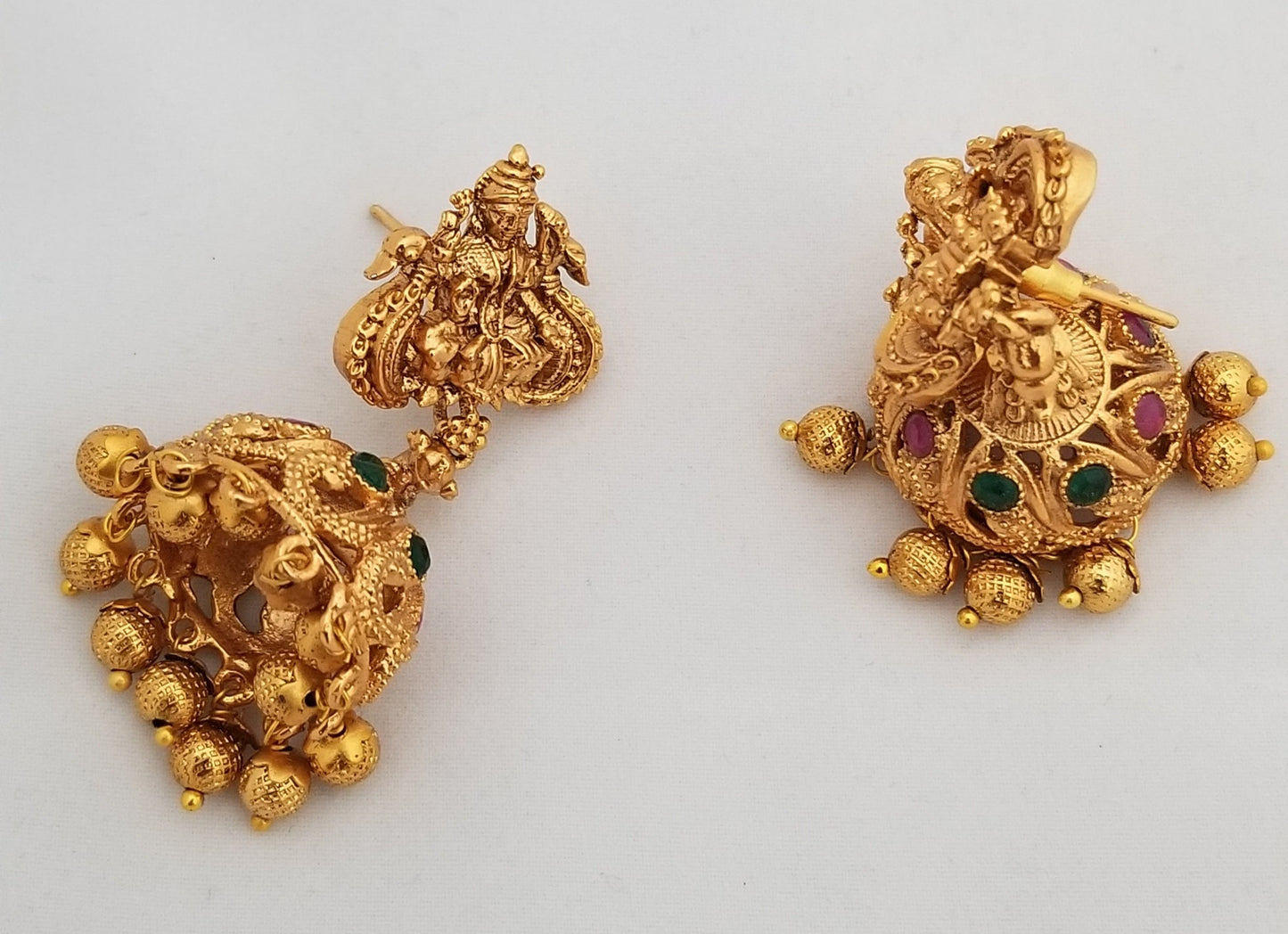 Partywear Antique finish Lakshmi with AD stones Jhumki Jhumka Earrings for Women and Girls - MK Fashionkart - Indian Fashion Jewelry