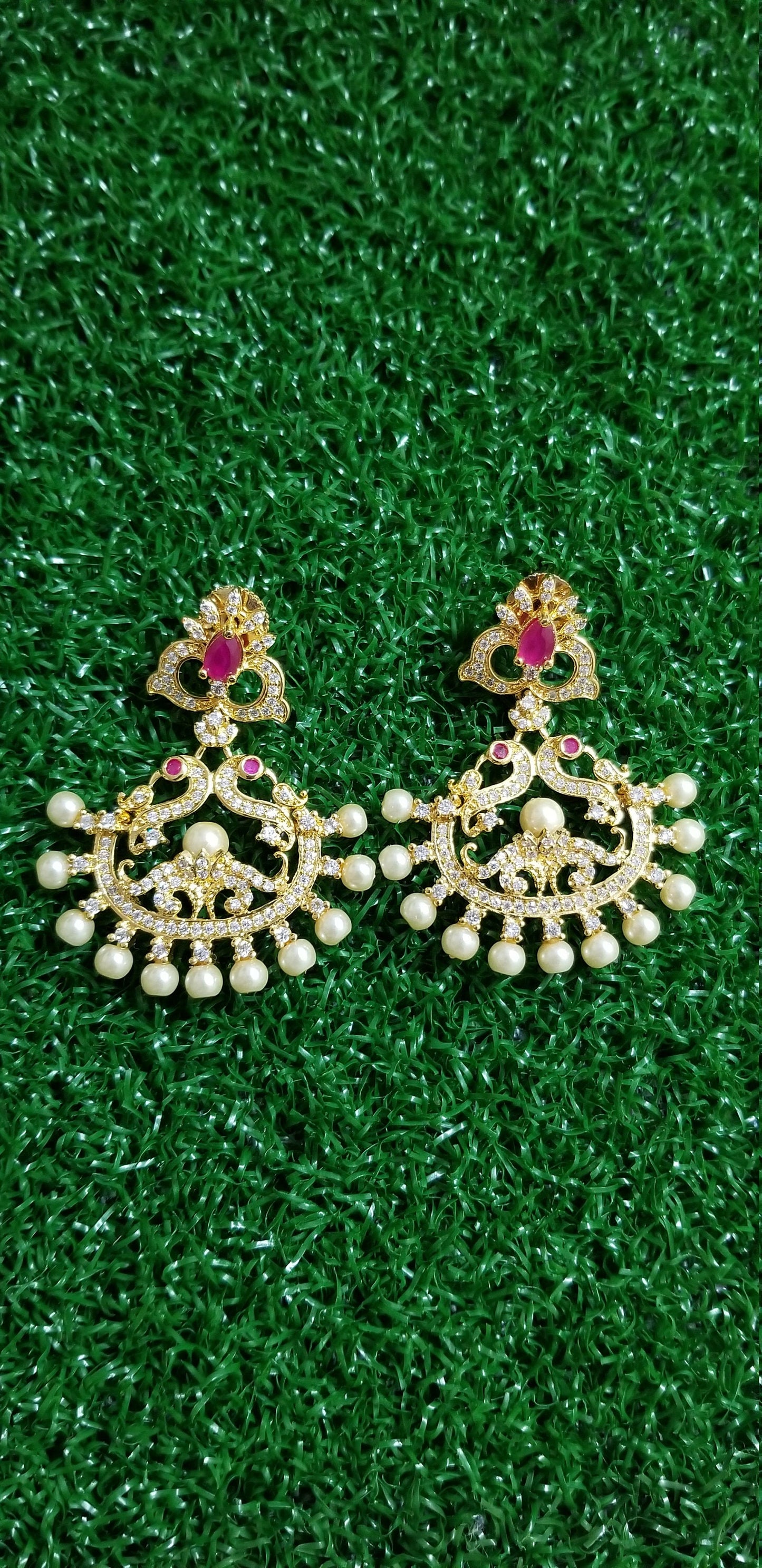 CZ stone Peacock Earrings with pearls Jhumki Jhumka Earrings for Women and Girls - MK Fashionkart - Indian Fashion Jewelry