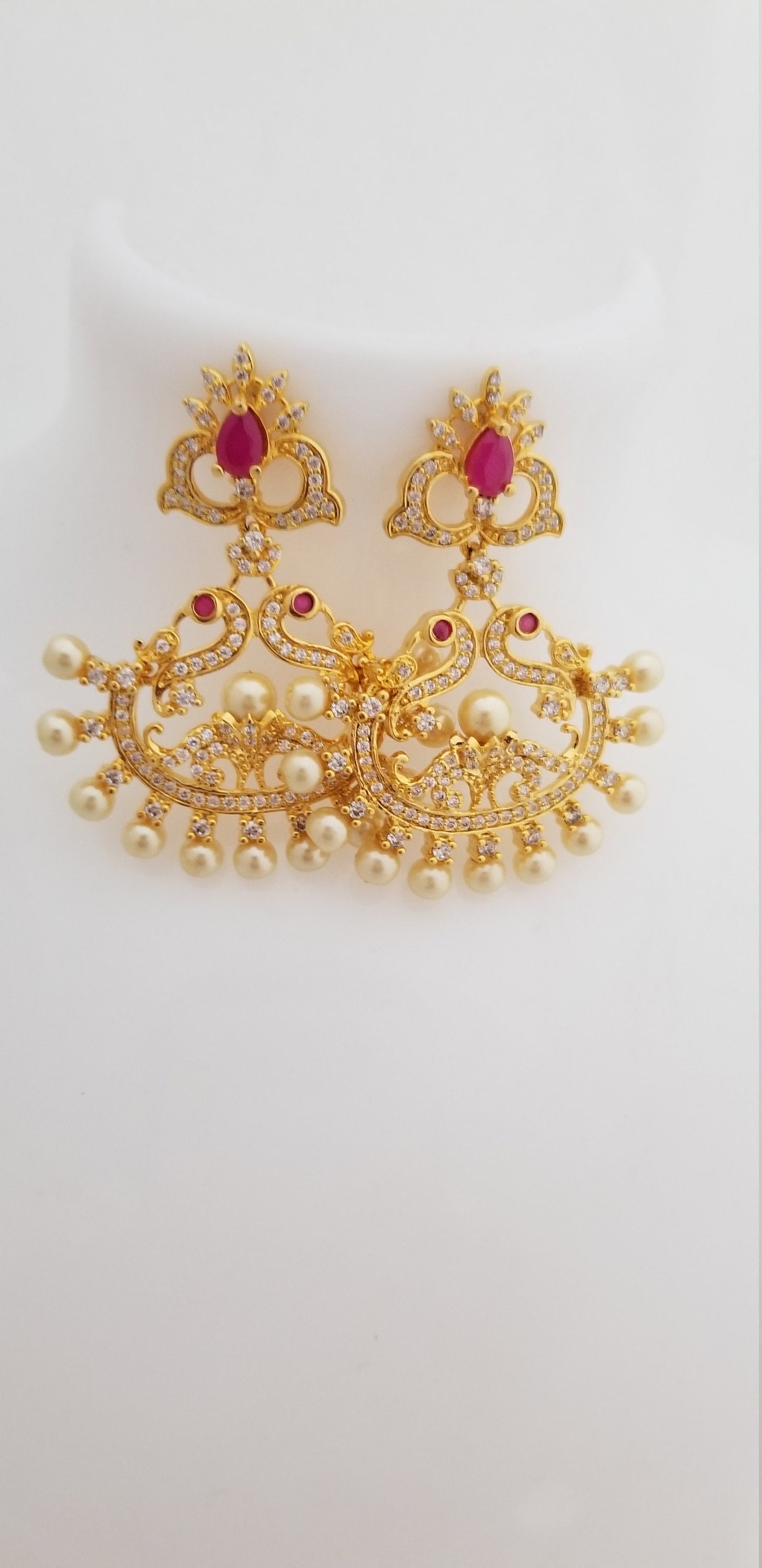 CZ stone Peacock Earrings with pearls Jhumki Jhumka Earrings for Women and Girls - MK Fashionkart - Indian Fashion Jewelry