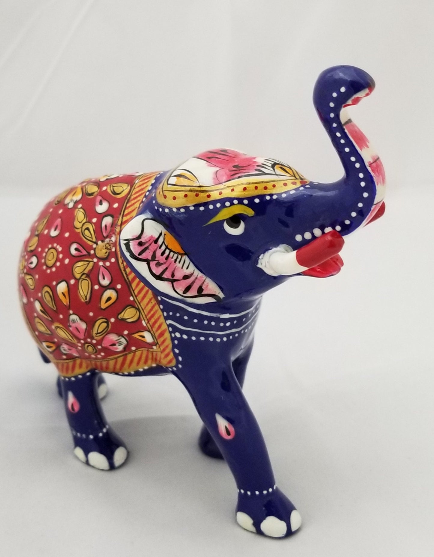 Brass Elephant with trunk facing upwards beautiful Red painted Art work - Collectibles - good luck prosperity  Gift Items - MK Fashionkart