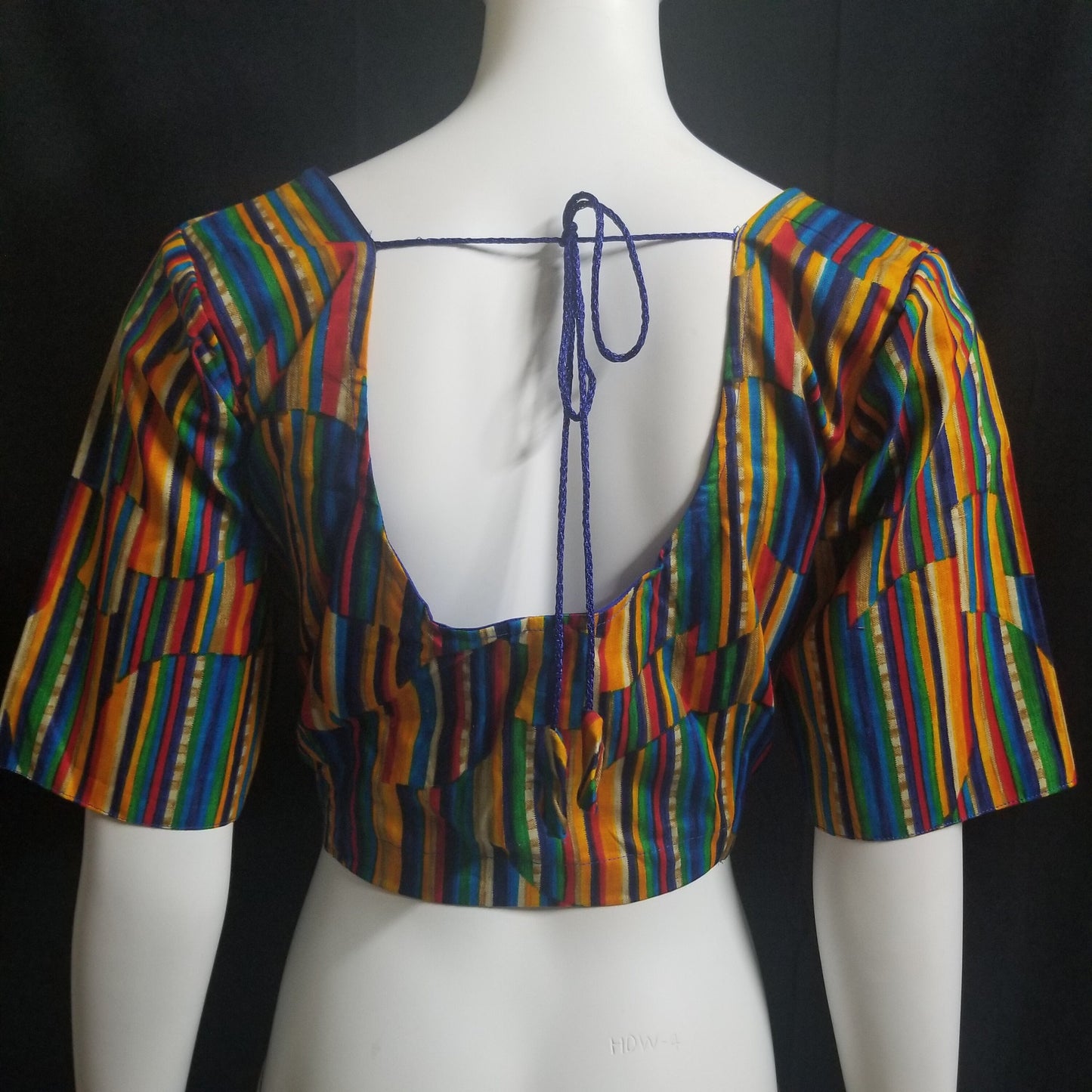 Readymade Saree Blouse - Multi-color lines Blouse - Plus size - Princess cut padded - size 42" (self alter 38" to 46")