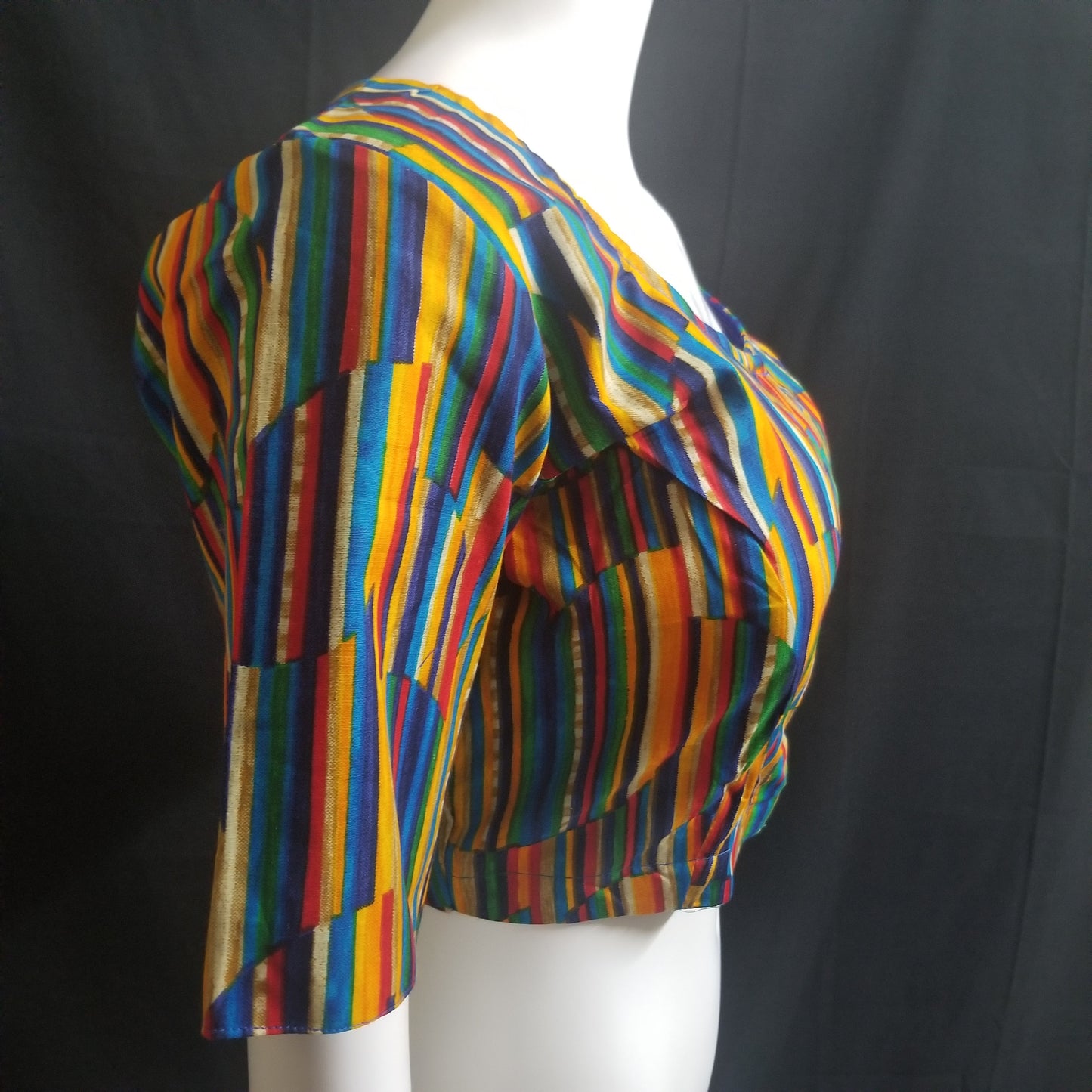 Readymade Saree Blouse - Multi-color lines Blouse - Plus size - Princess cut padded - size 42" (self alter 38" to 46")
