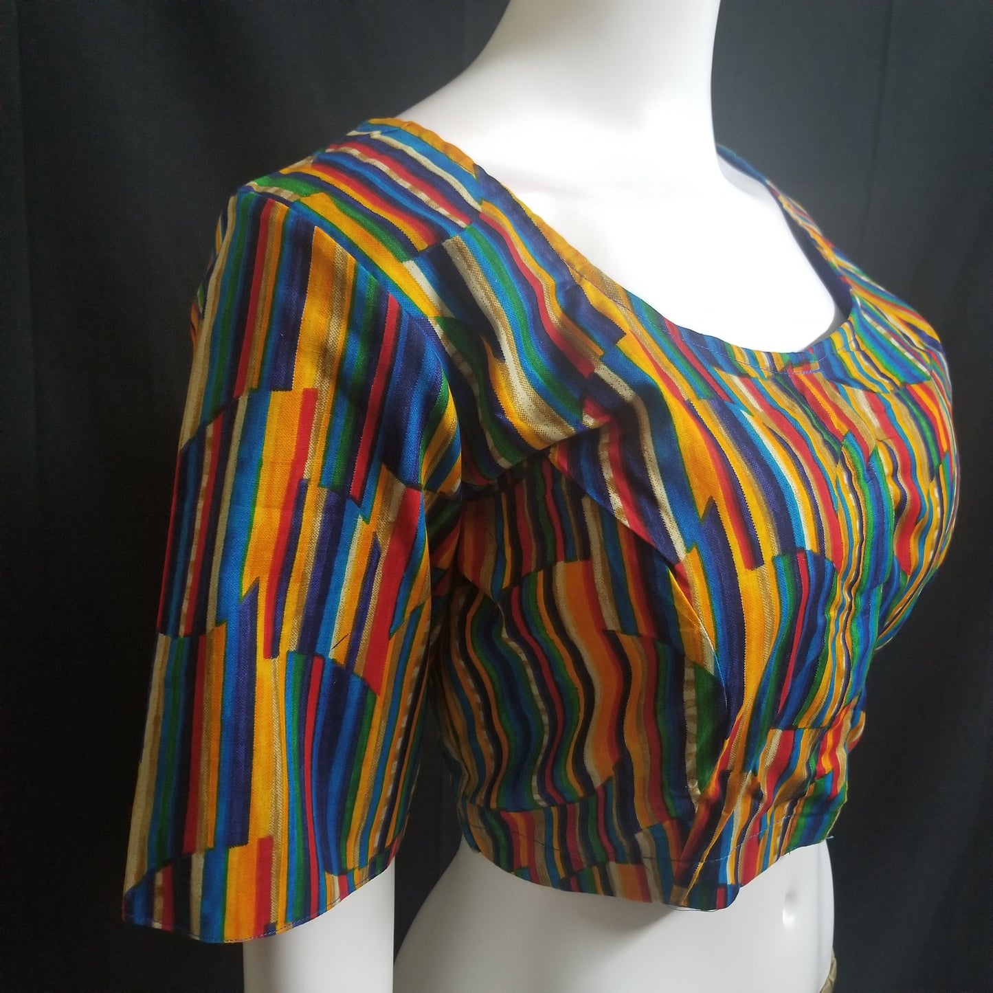Readymade Saree Blouse - Multi-color lines Blouse - Plus size - Princess cut padded - size 42" (self alter 38" to 46")