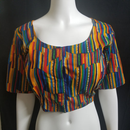 Readymade Saree Blouse - Multi-color lines Blouse - Plus size - Princess cut padded - size 42" (self alter 38" to 46")