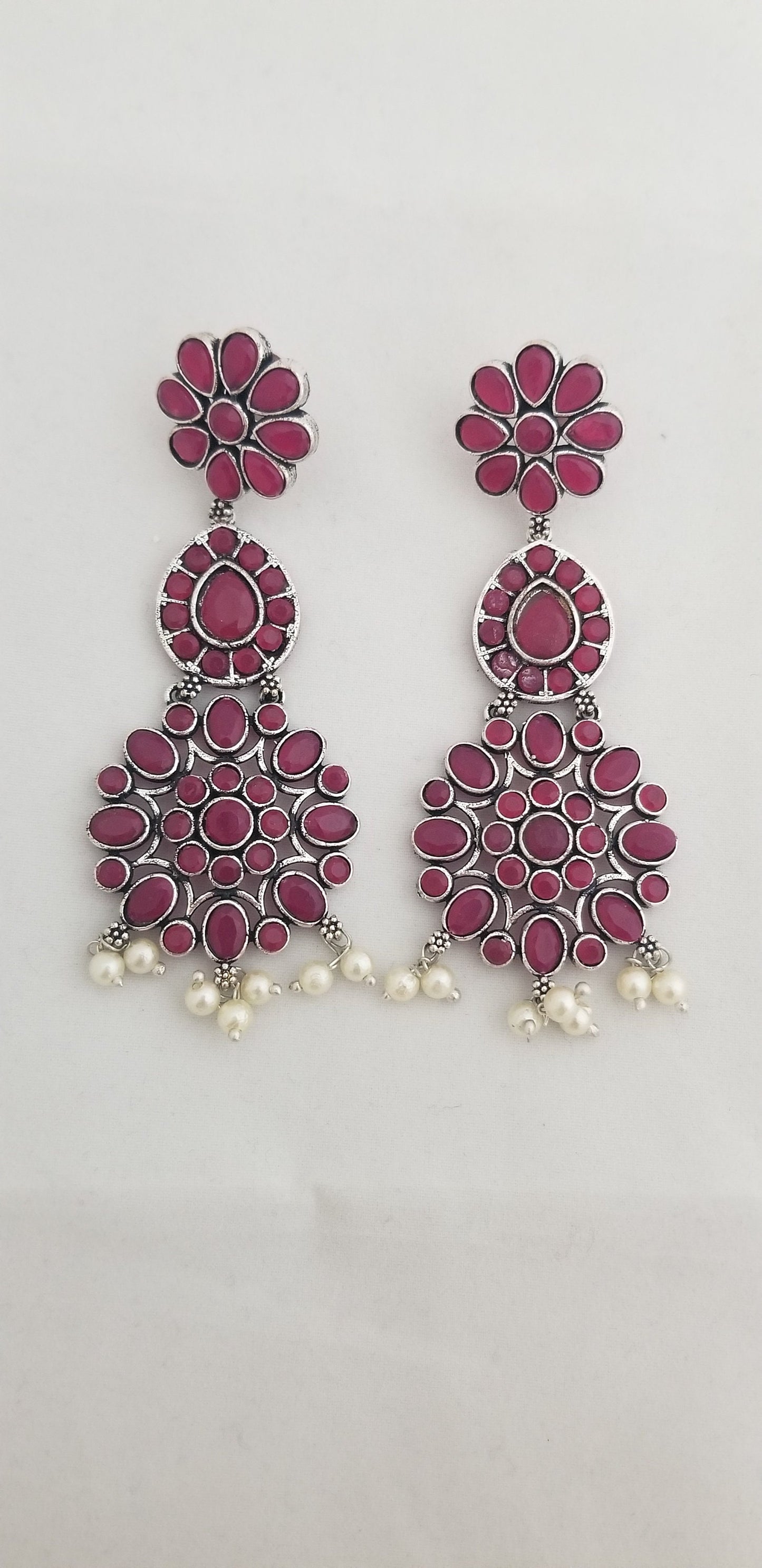 Oxidized Pink stones Earrings Jhumki Jhumka for Women and Girls  - MK Fashionkart - Indian Fashion Jewelry