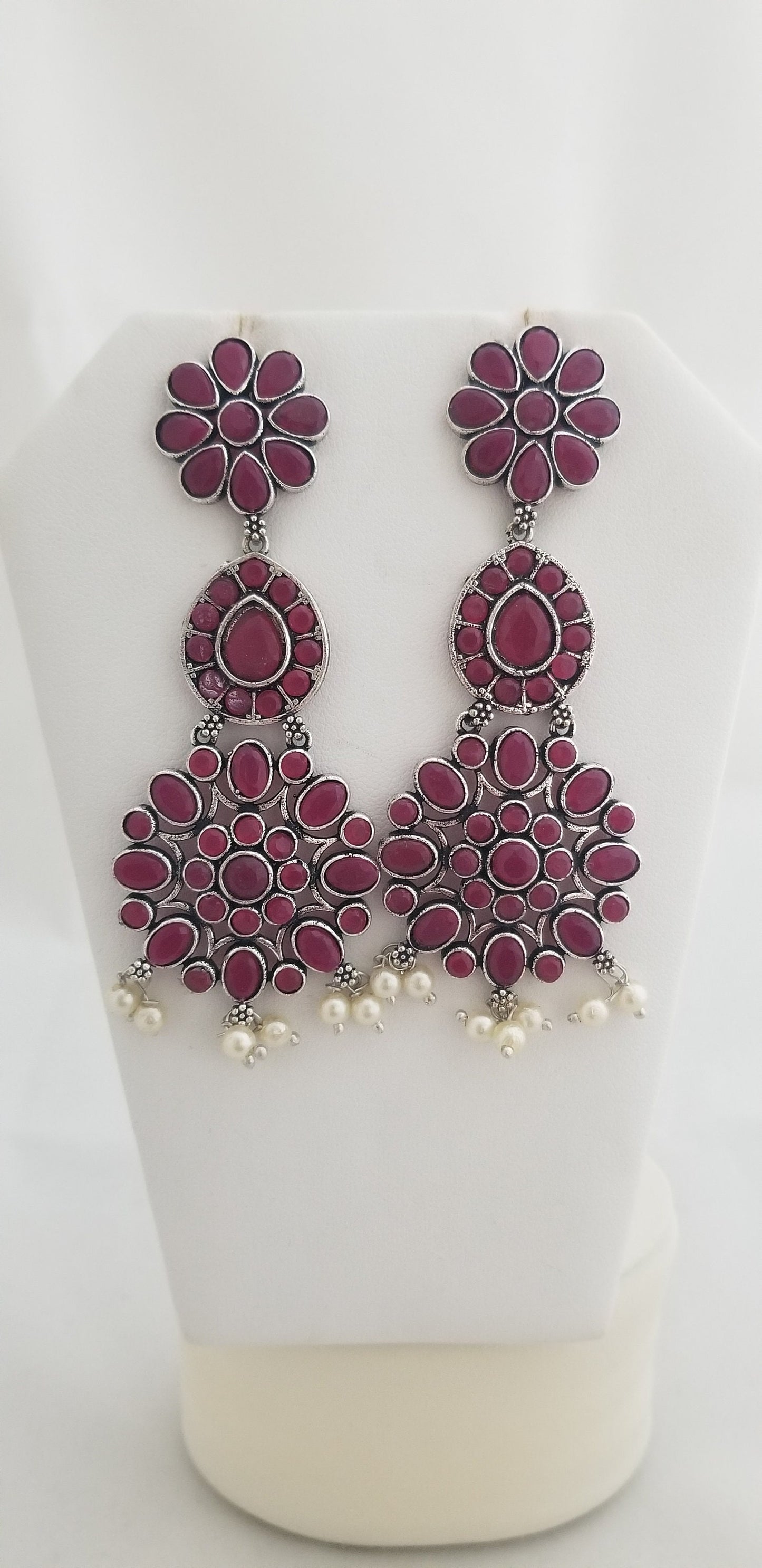 Oxidized Pink stones Earrings Jhumki Jhumka for Women and Girls  - MK Fashionkart - Indian Fashion Jewelry