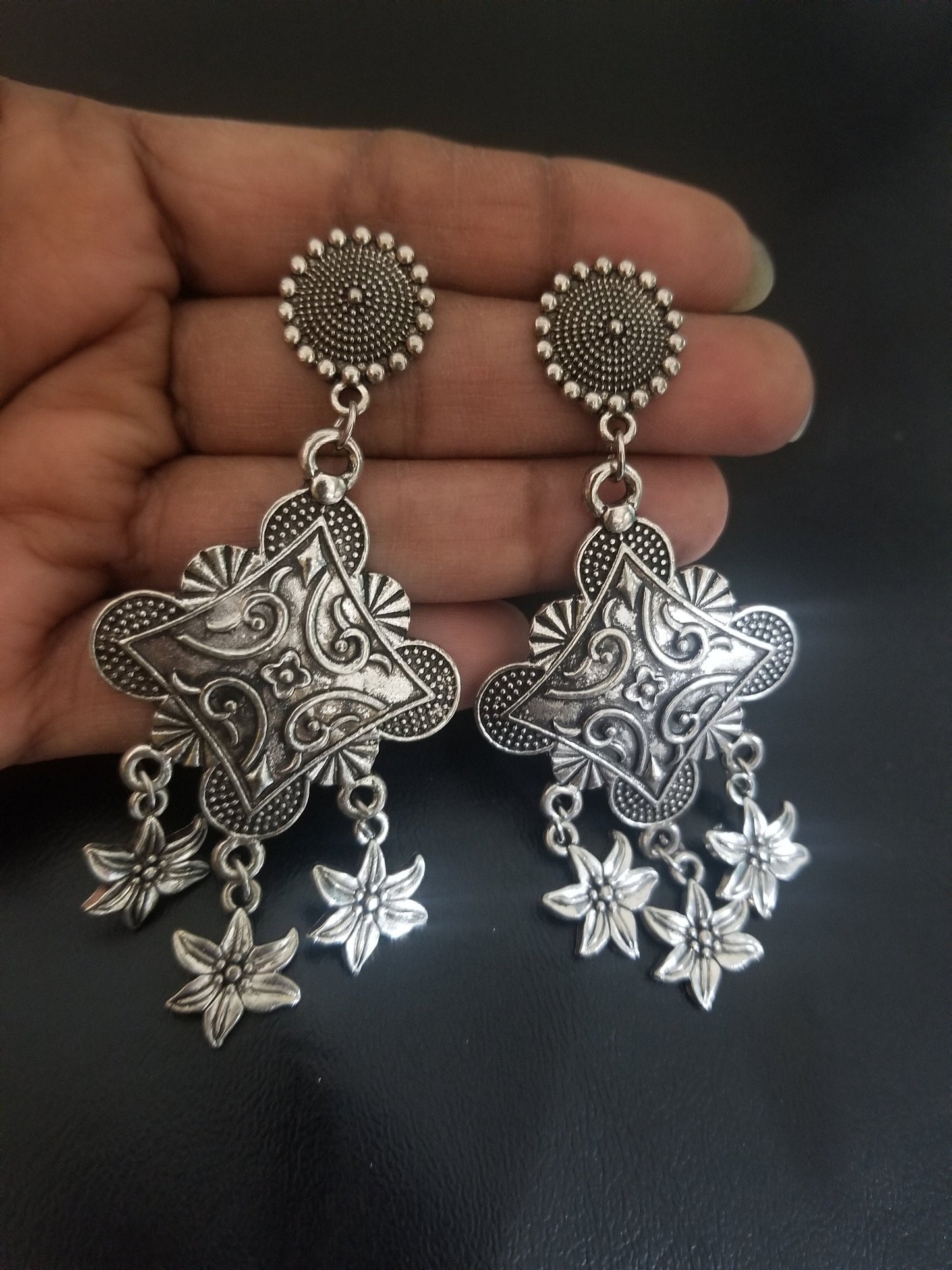 Oxidized Big Flower design Earrings Jhumki Jhumka for Women and Girls  - MK Fashionkart - Indian Fashion Jewelry
