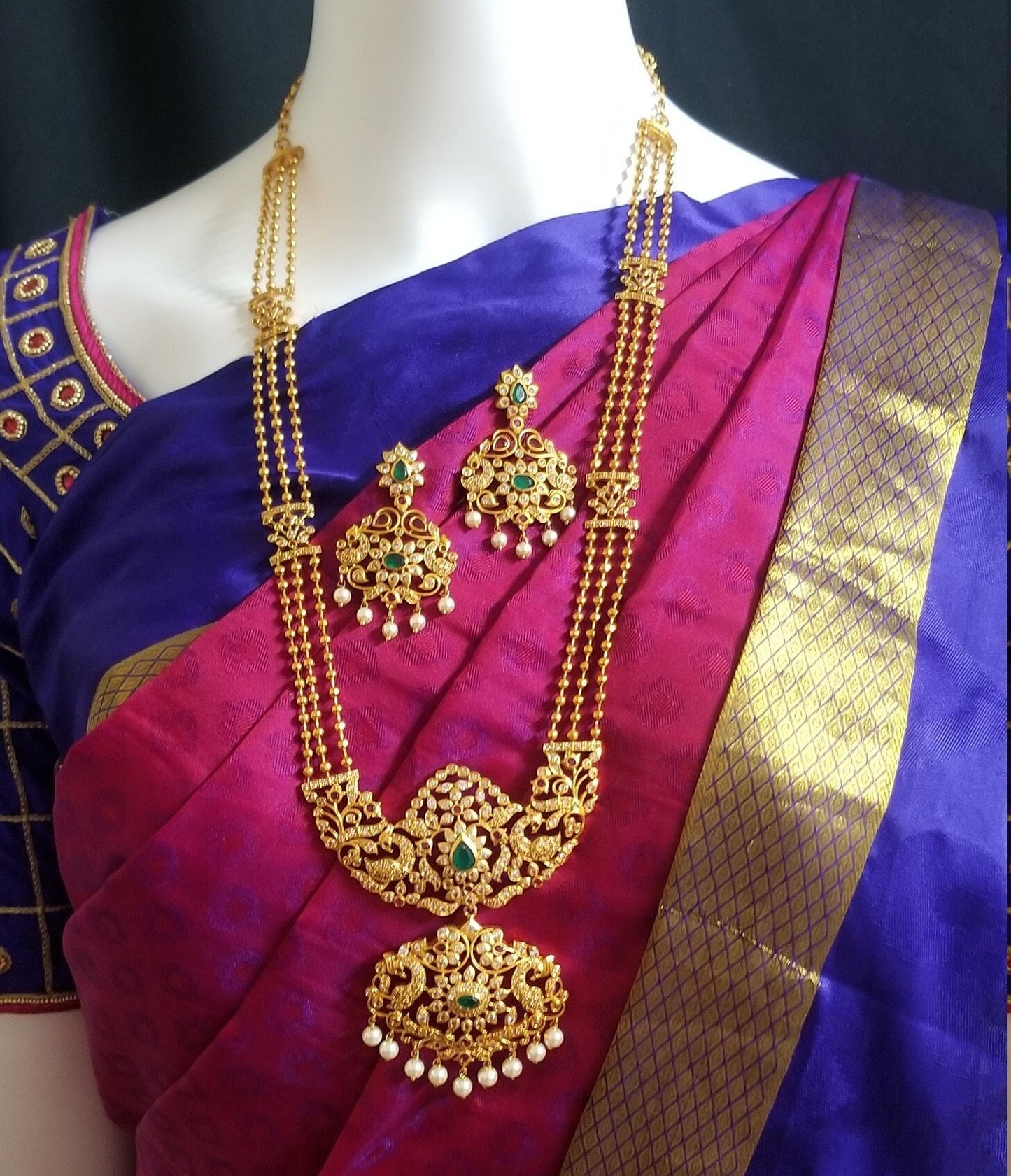 Premium Quality Temple Jewelry Ethnic Jewelry Kemp Jewelry - Three layer Haram -  MK Fashionkart - Fashion Jewelry