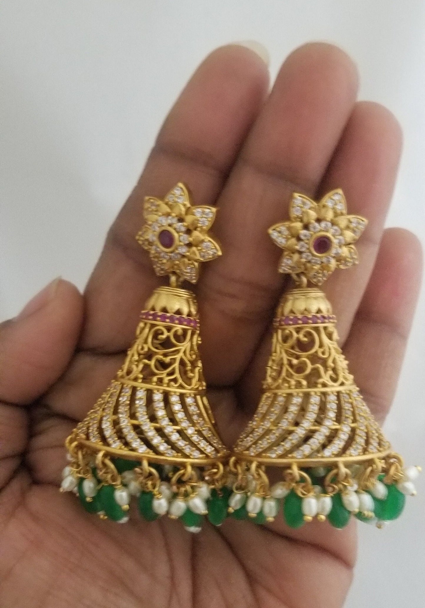 Premium Quality premium polish matte finish Big Jhumka with precious bead hangings - MK Fashionkart - Fashion Jewelry