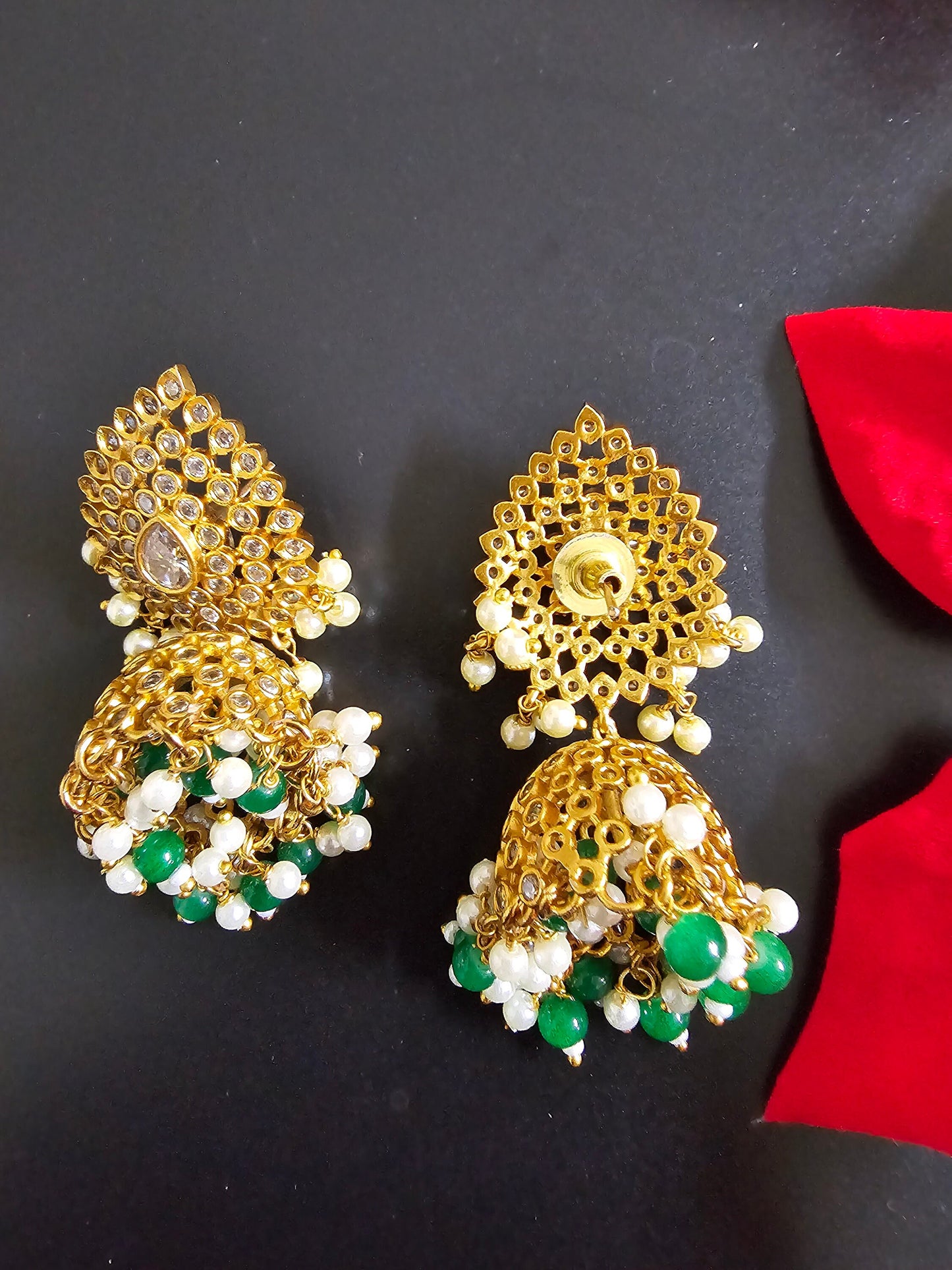 Premium Quality premium polish Antique matte finish Polki design Big Jhumka with precious bead hangings - MK Fashionkart - Fashion Jewelry